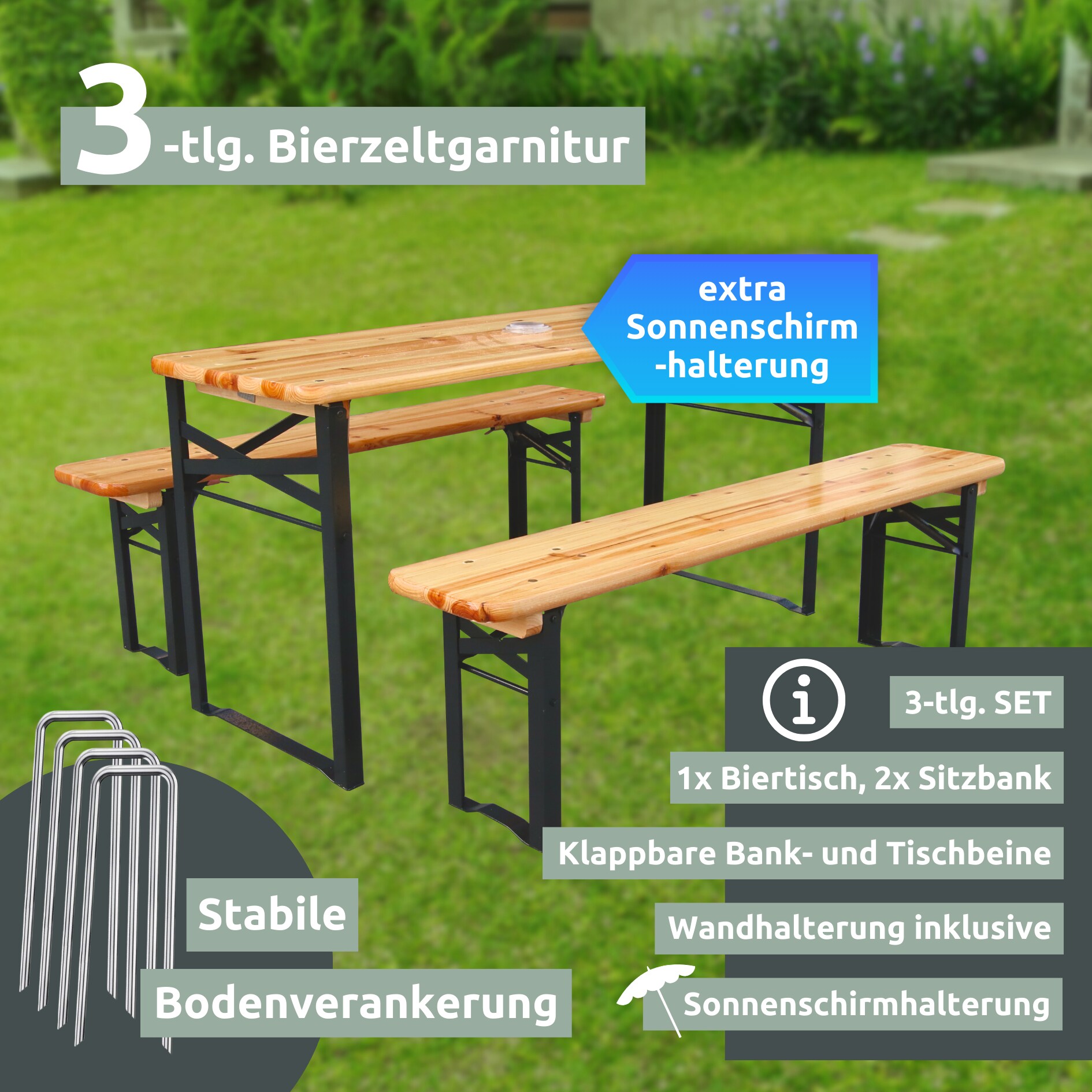 holz4home® Bierzeltgarnitur - mehrteilig & klappbar | Hoehenverstellbar