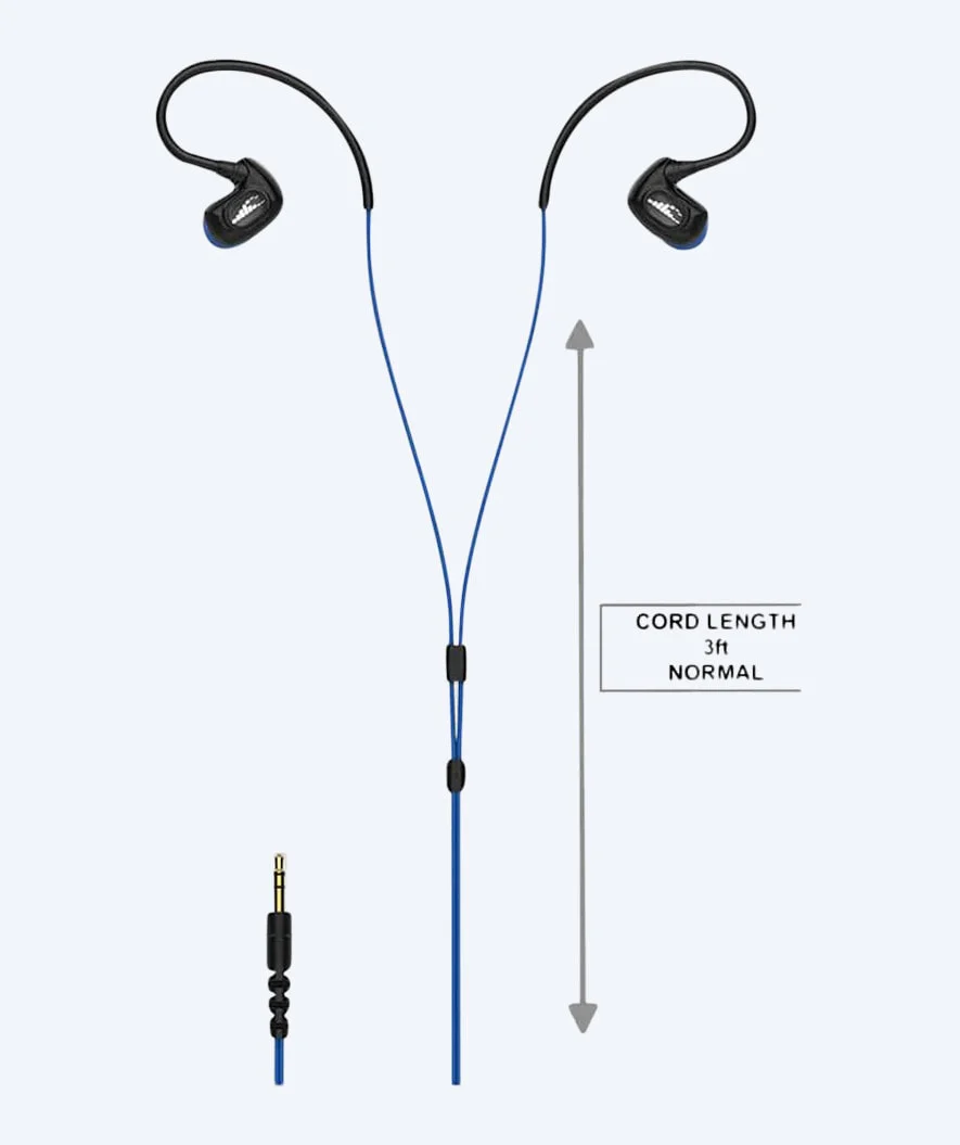 H2OAudio vandtætte høretelefoner - Surge S Plus - lang snor - Blå