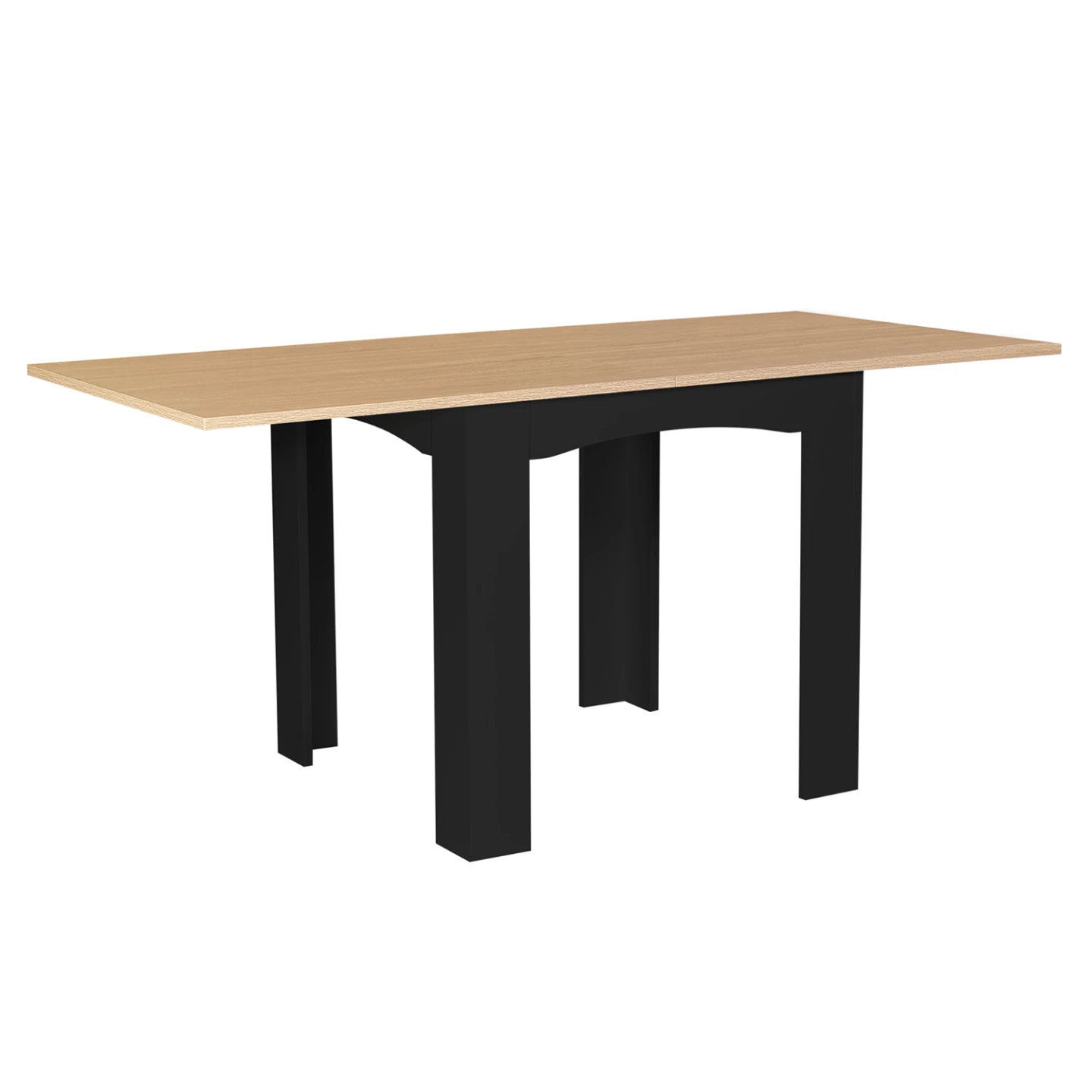 Table à manger extensible rectangle DONA 4-8 personnes noire plateau façon hêtre 80-160 cm