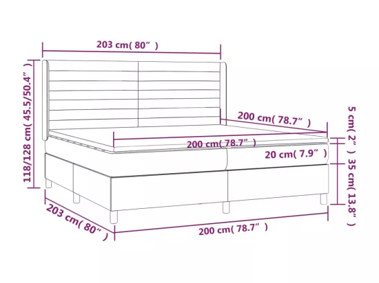 Sommier tapissier matelas et LED Marron foncé 200x200 cm Tissu
