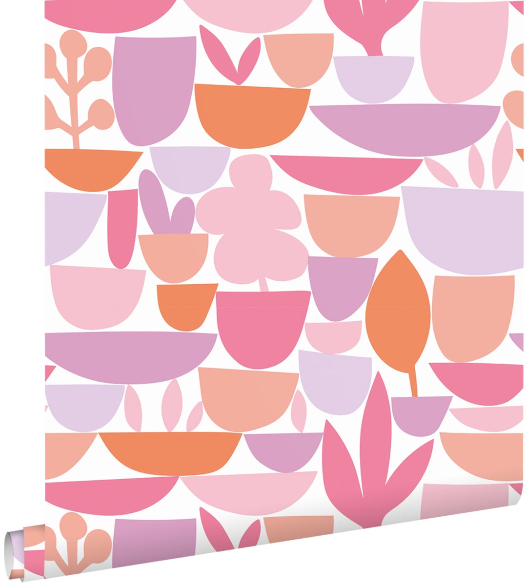 ESTAhome Behang Keramiek en Planten Roze, Paars en Oranje - 50 x 900 cm - 131075