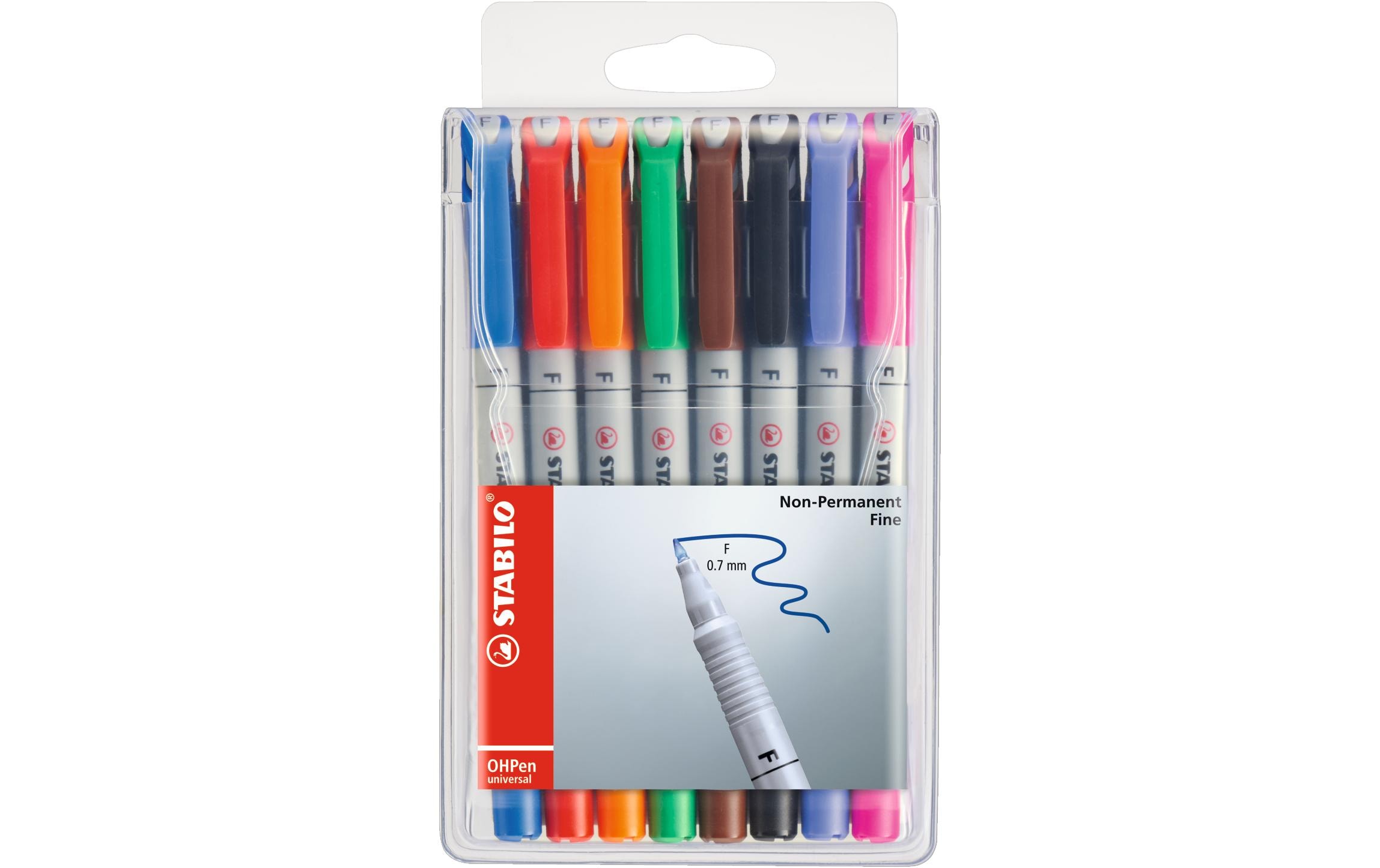 Folienstift OHPen universal F 8 Stück MehrfarbigOHP Etui mit wasserlöslichen Folienstiften