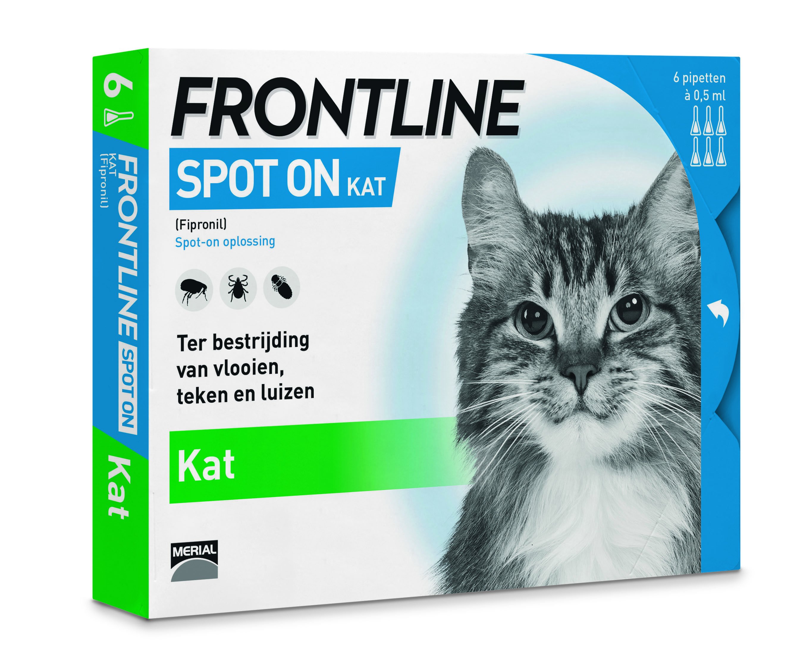 Frontline Spot On Kat  - Vlooien & Tekenmiddel - 6 pipetten - 6 Stuks