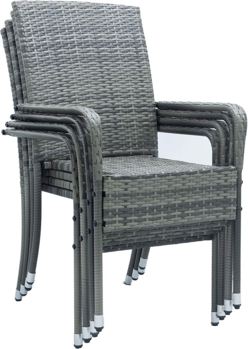 Juskys Polyrattan Gartenstühle Yoro 4er Set mit Armlehnen & Rückenlehne - 4 Stühle stapelbar - Rattan Stuhl Garten - Stapelstuhl Grau-meliert