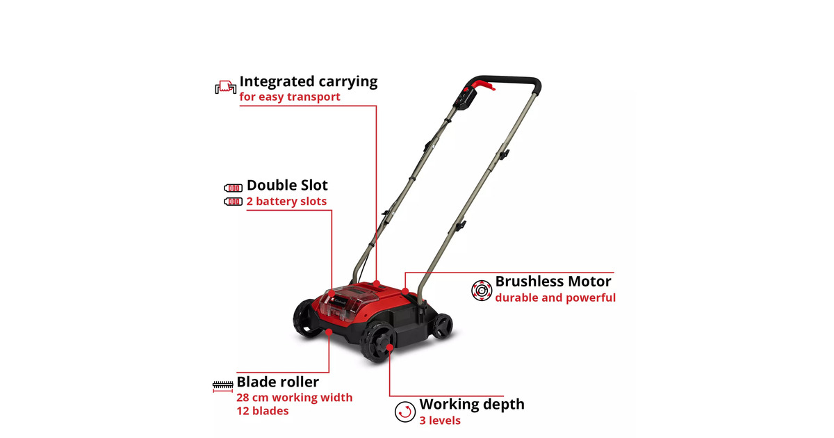 EINHELLAccu Verticuteermachine GC-SC 18/28 DS Li-Solo verticuteerder  (Rood/zwart, Accu en oplader niet inbegrepen)