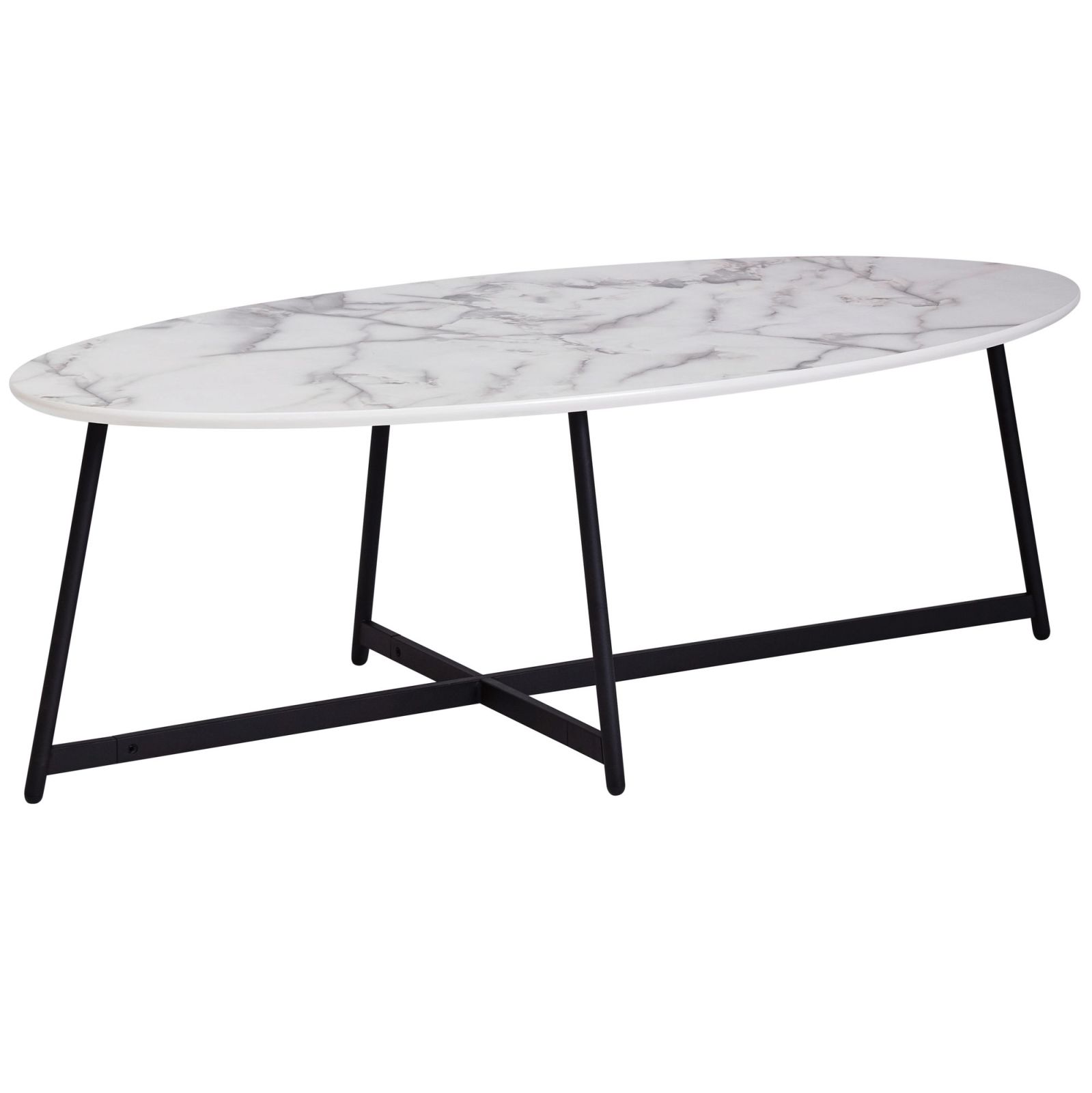 Beistelltisch - schwarz-weiße Marmoroptik - oval - 120 cm