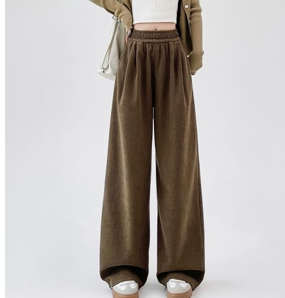 evanesce - Hoge taille effen corduroy broek met wijde pijpen