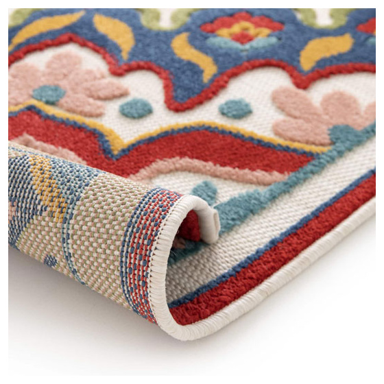 Tapis de salon ou d'extérieur ethnique - rosace - multicolore - 164 x 230 cm