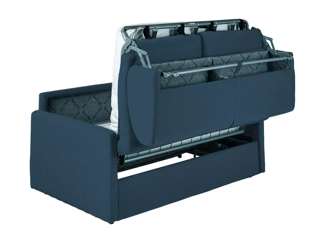 Canapé 2 places convertible express en tissu bleu foncé - Couchage 120 cm - Matelas 18 cm CALIFE