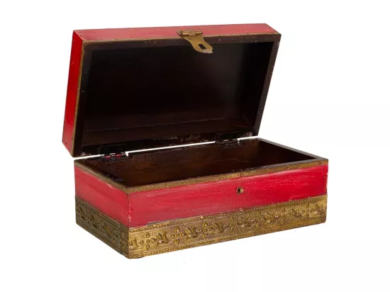 Coffret à bijoux en bois et métal rouge 20x11x9h