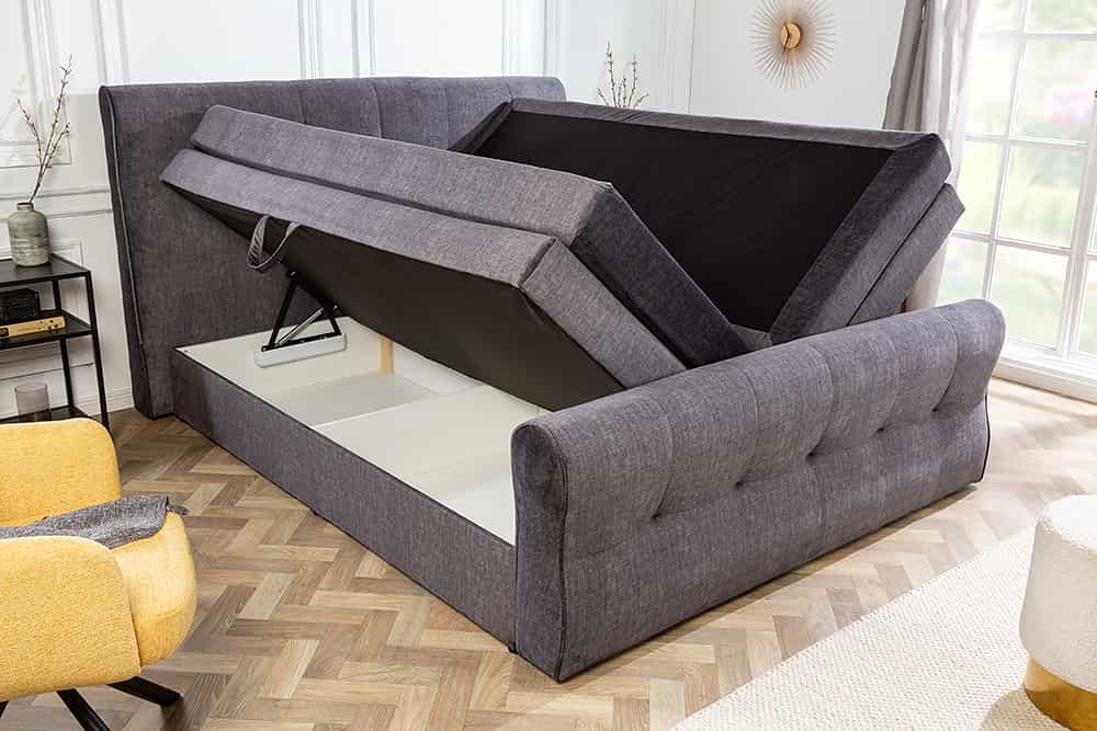 Boxspringbett SIGNUM 140x200cm grau Vogue Velours Samt mit Topper Matratze Stauraum