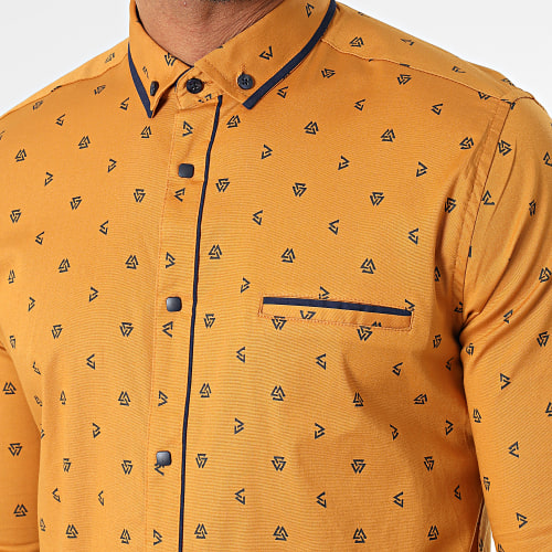 Chemise Manches Longues Moutarde Bleu Marine