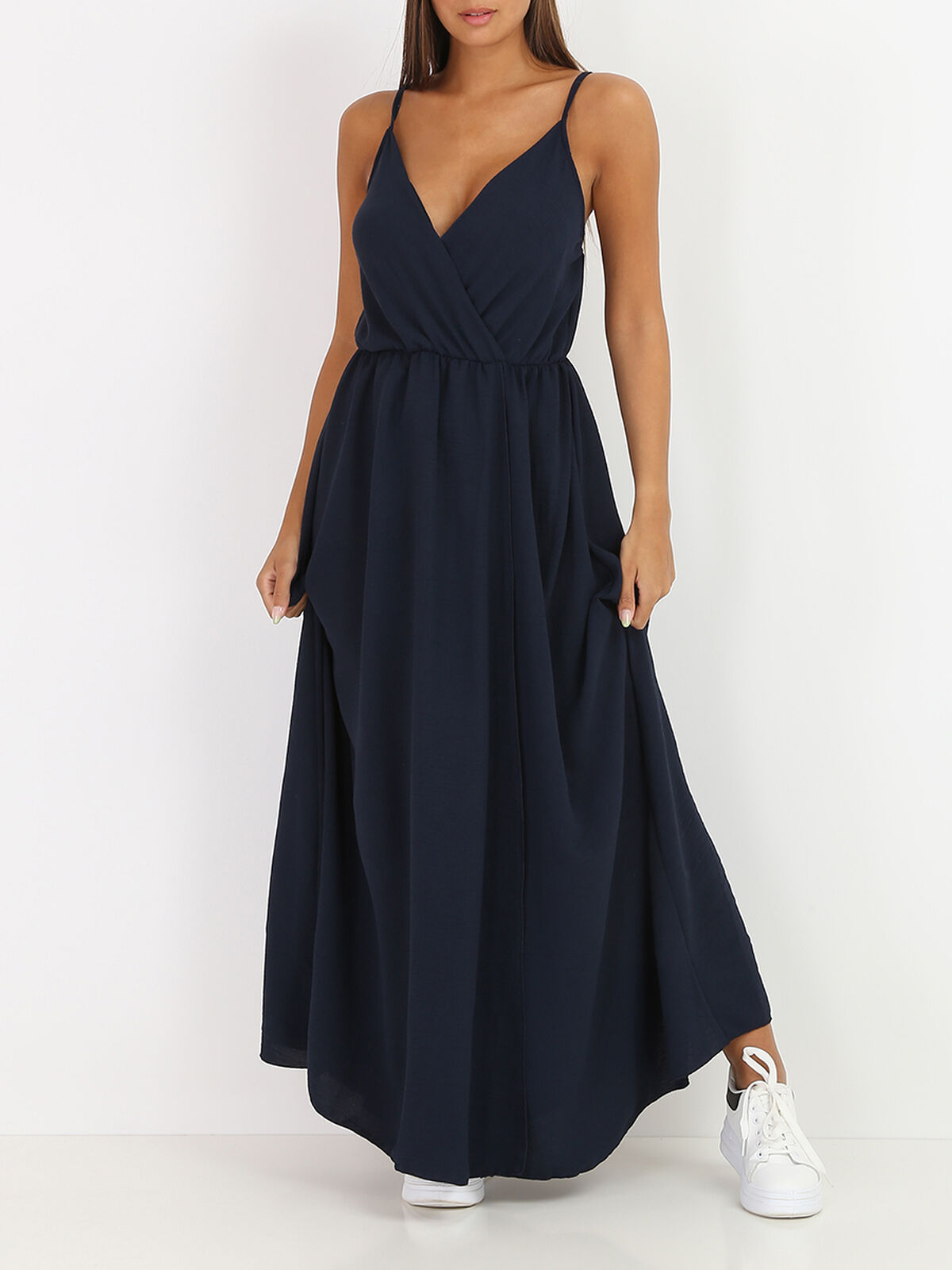 Robe longue portefeuille- Bleu marine