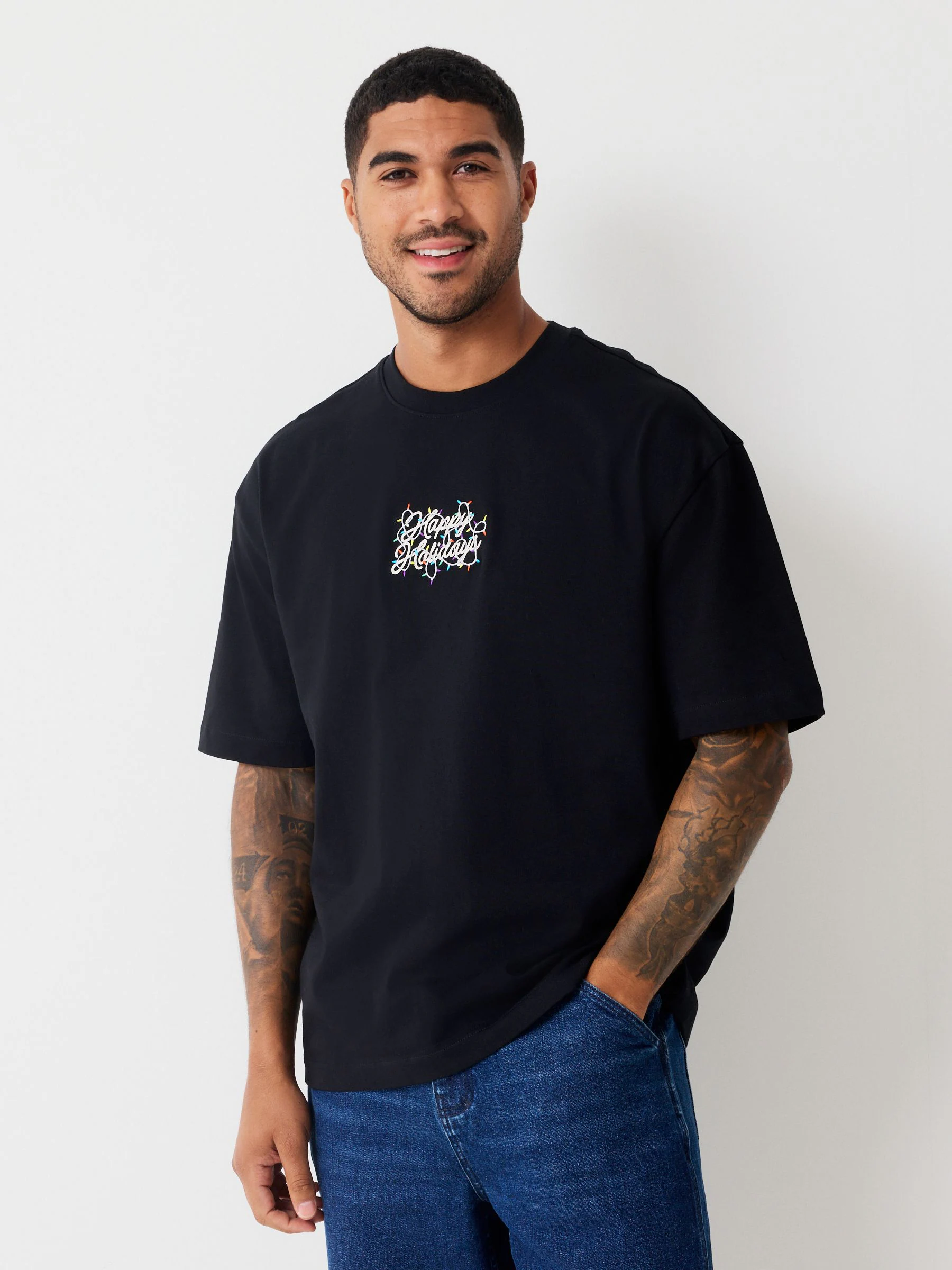 Zwart met tekst - Relaxed fit - Kerst T-shirt