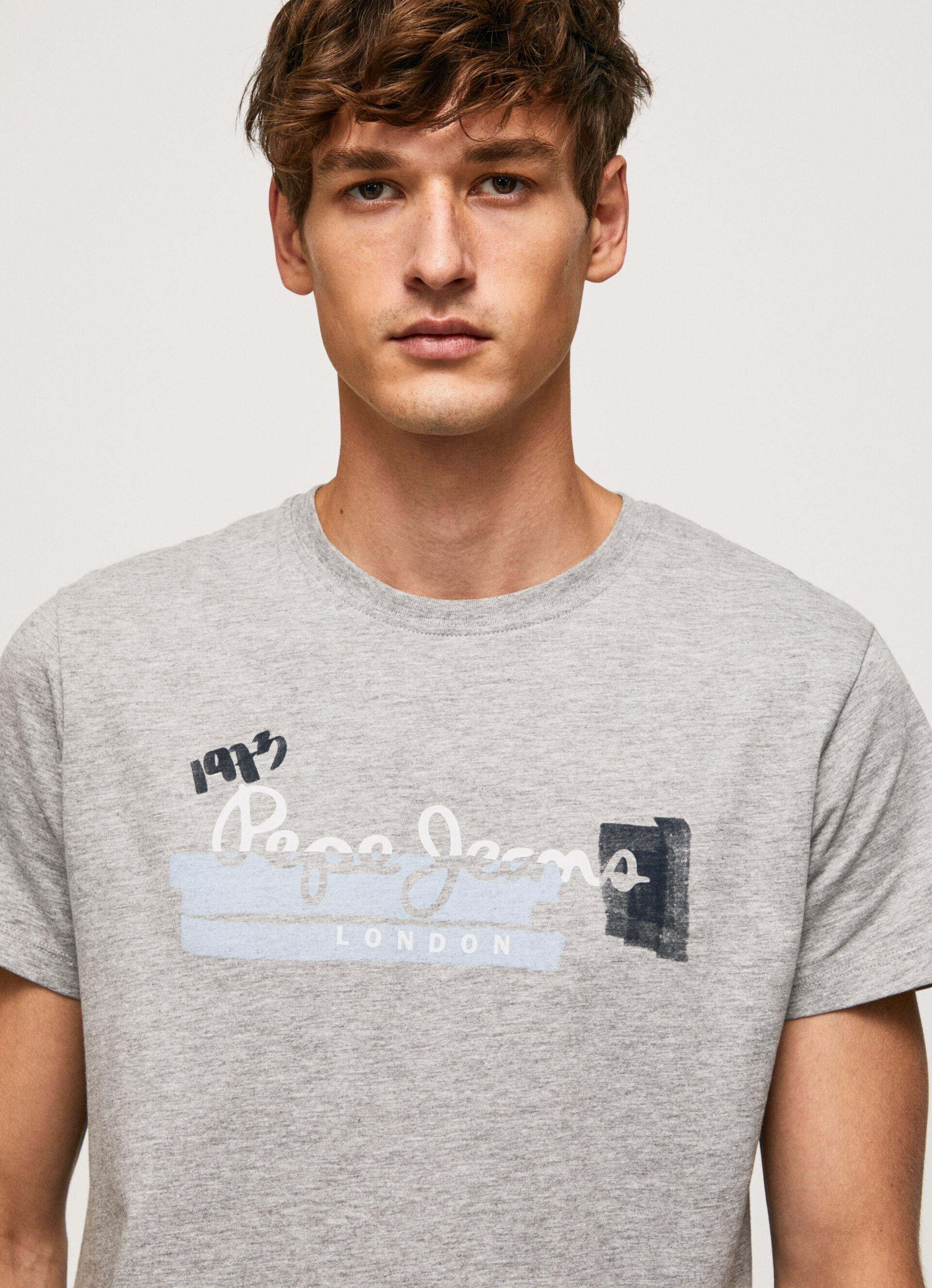 Camiseta de algodão com logo em pinceladas - cinza mesclado