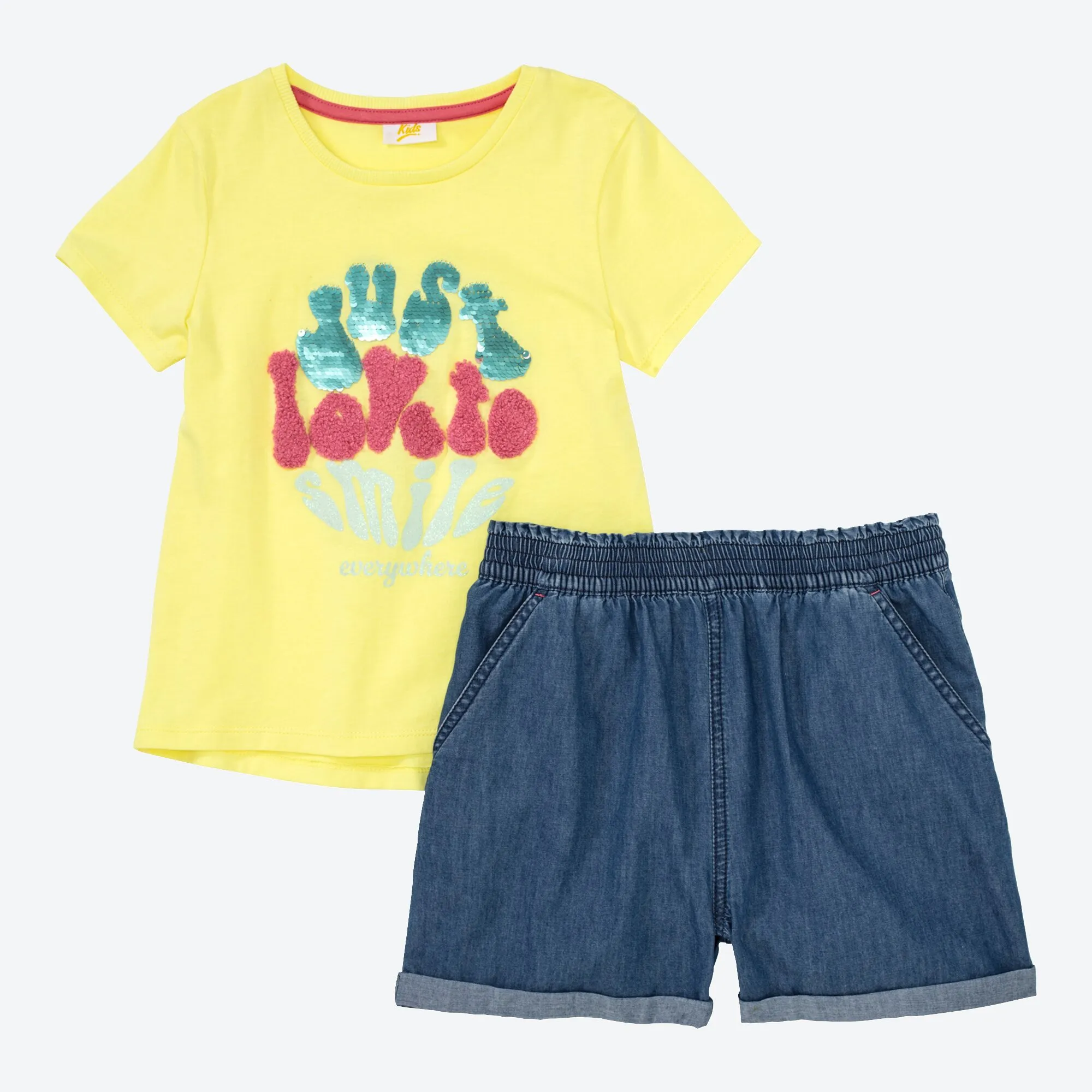 Mädchen-Set mit Jeans-Shorts, 2-teilig