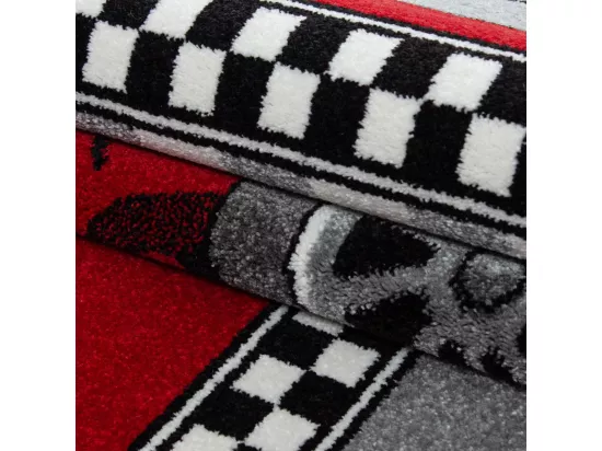 Tapis enfant 120x170 rectangle tissé rouge et gris KID RACE