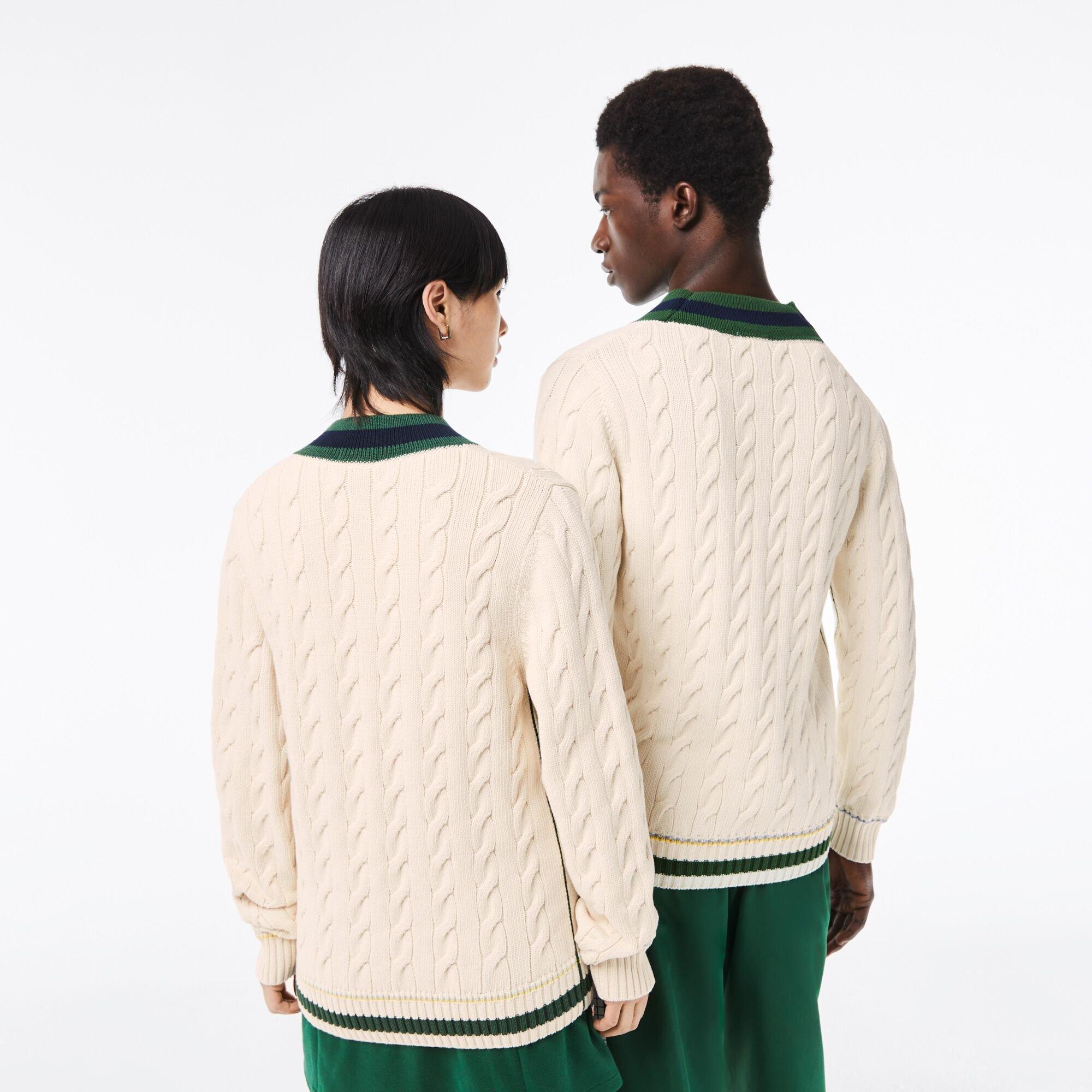 Lacoste V Neck Cable Knit Jumper