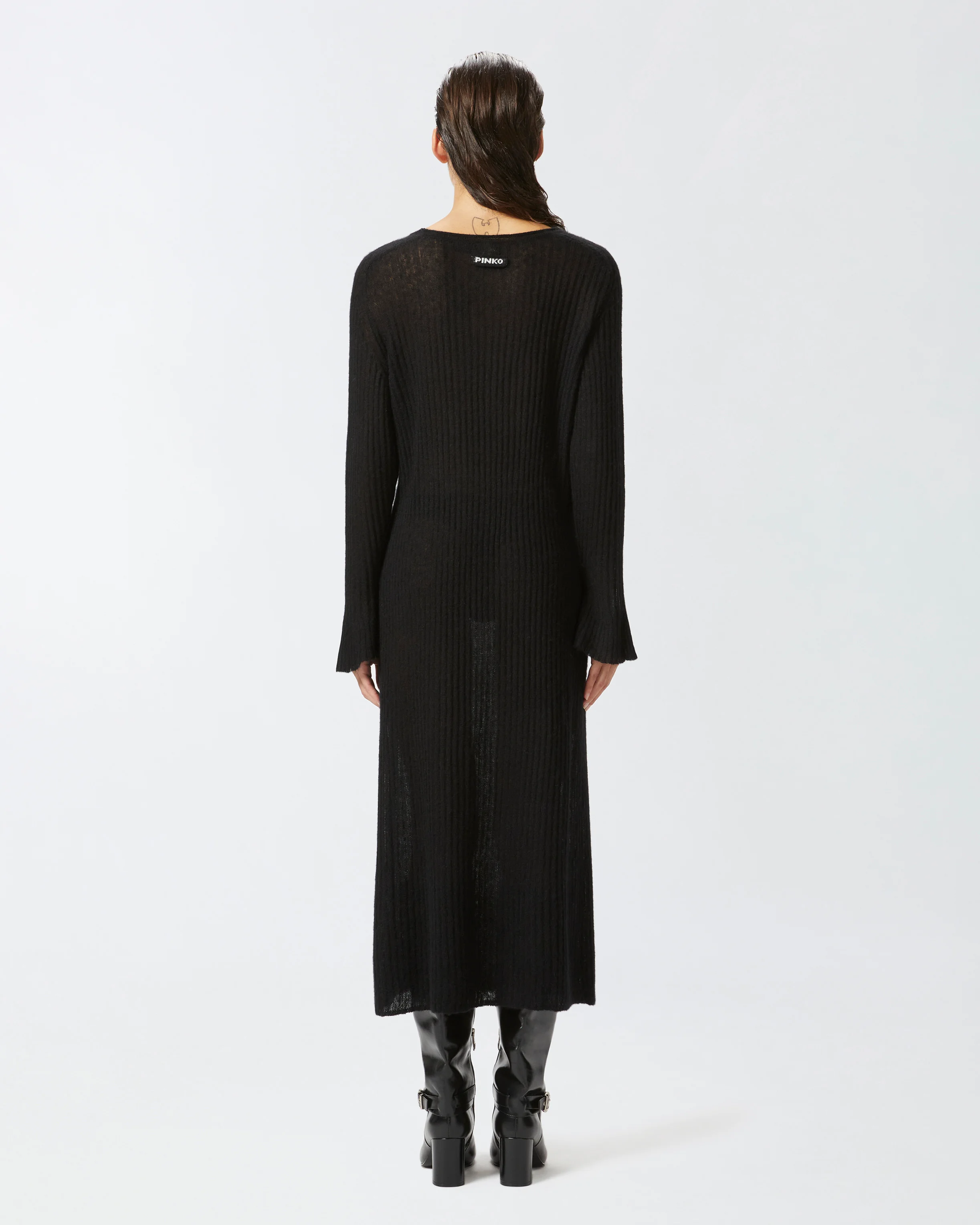 Robe longue côtelée légère effet voile | Noir
