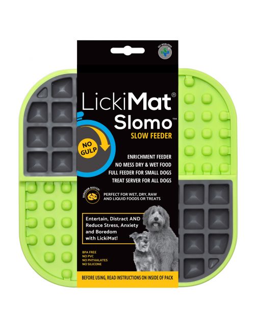 Lickimat Slodog - Slowfeeder Voermat - Hondenvoerbak - 20x20 cm Appelgroen Grijs