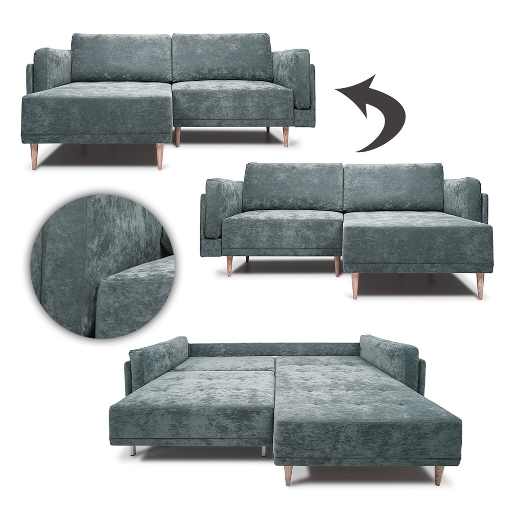 VitaliSpa Ecksofa Schlafsofa Gästesofa Cali Grau Schlaffunktion 236 x 97 cm modern Wohnzimmer Sofa Wohnzimmercouch Boxspringsofa Loungesofa Loungeecke Schlafcouch Taschenfederkern ausziehbar