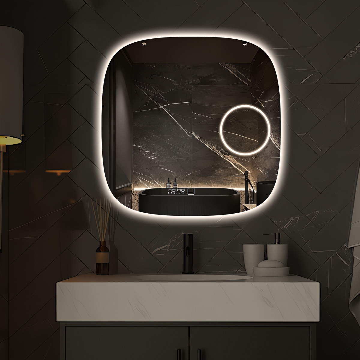 Saniclear Shave Deens ovale spiegel 60x60cm met verlichting, verwarming en vergrootglas