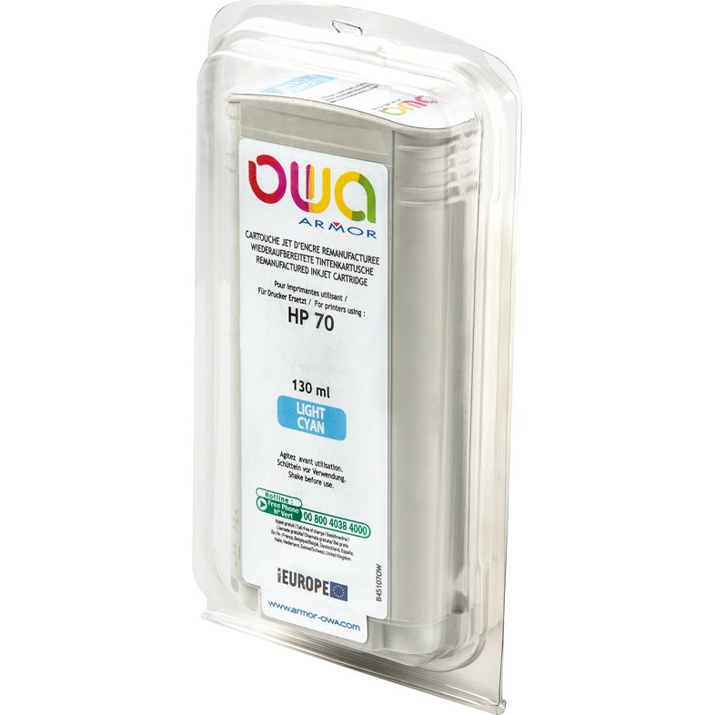 Cartouche d'encre traceur remanufacturée OWA - standard - Cyan Clair - pour HP 70