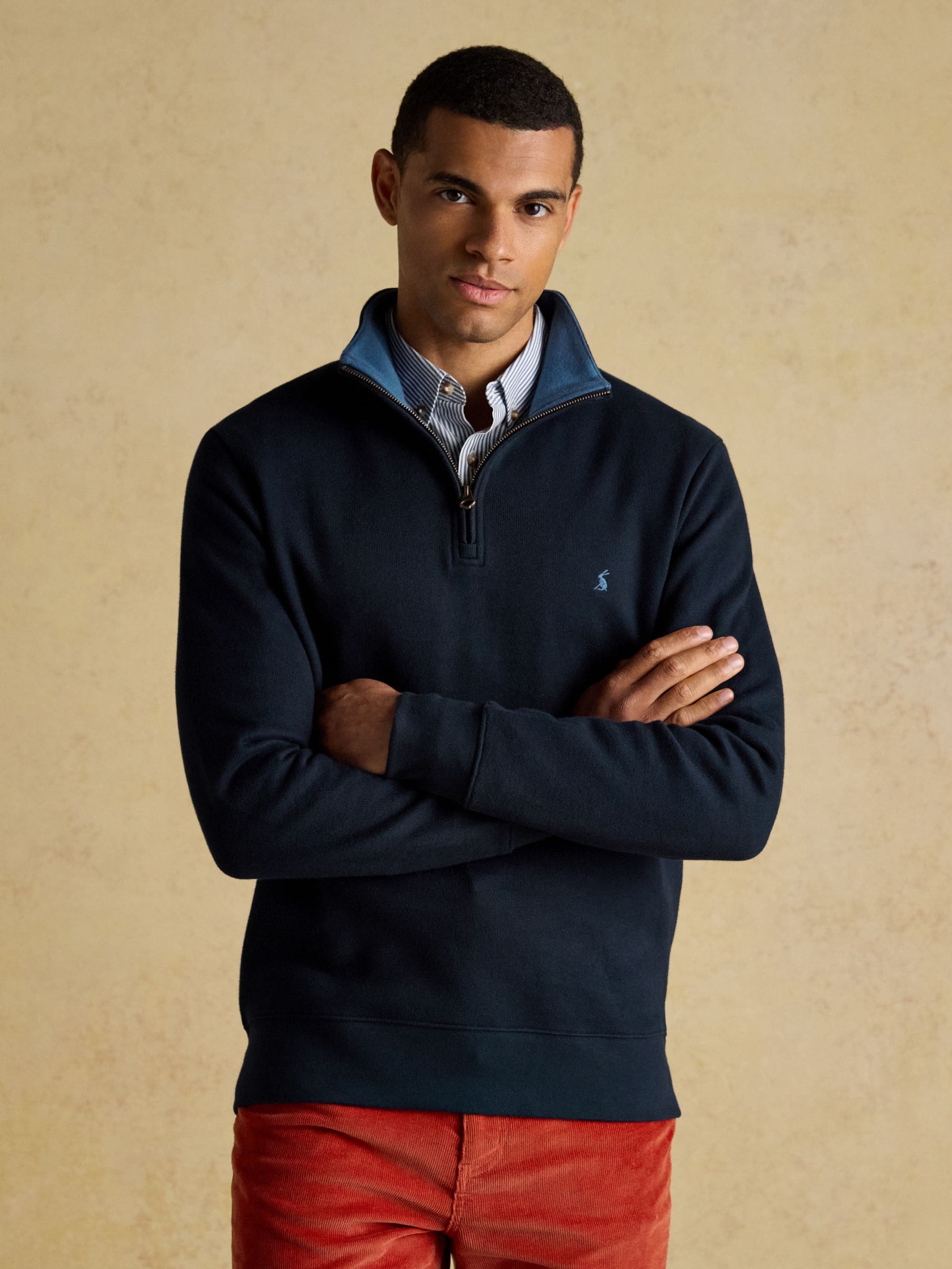 Marineblauw - Joules Alistair French Ribbed Knit Quarter Zip Sweatshirt