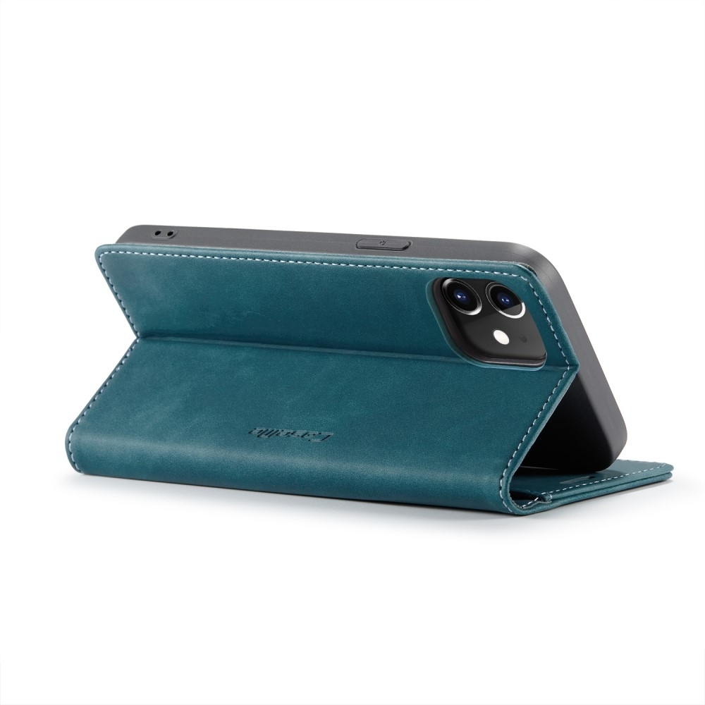 iPhone 12 / iPhone 12 Pro Leder Tasche Flip Wallet Etui mit Kartenfächern - Blaugrün
