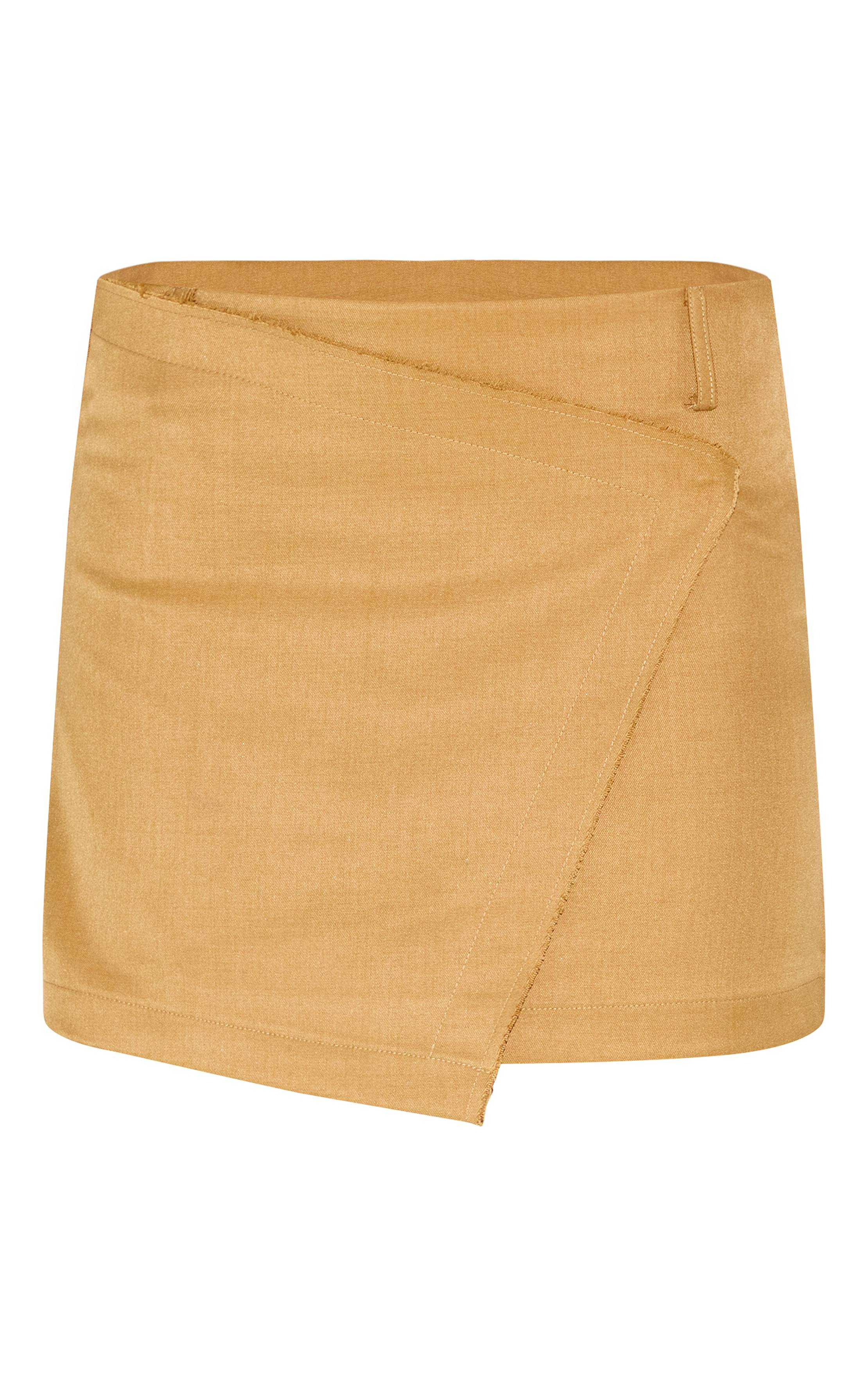 Vert Olive Mini Jupe-short Tissée Avec Détails Bords Bruts