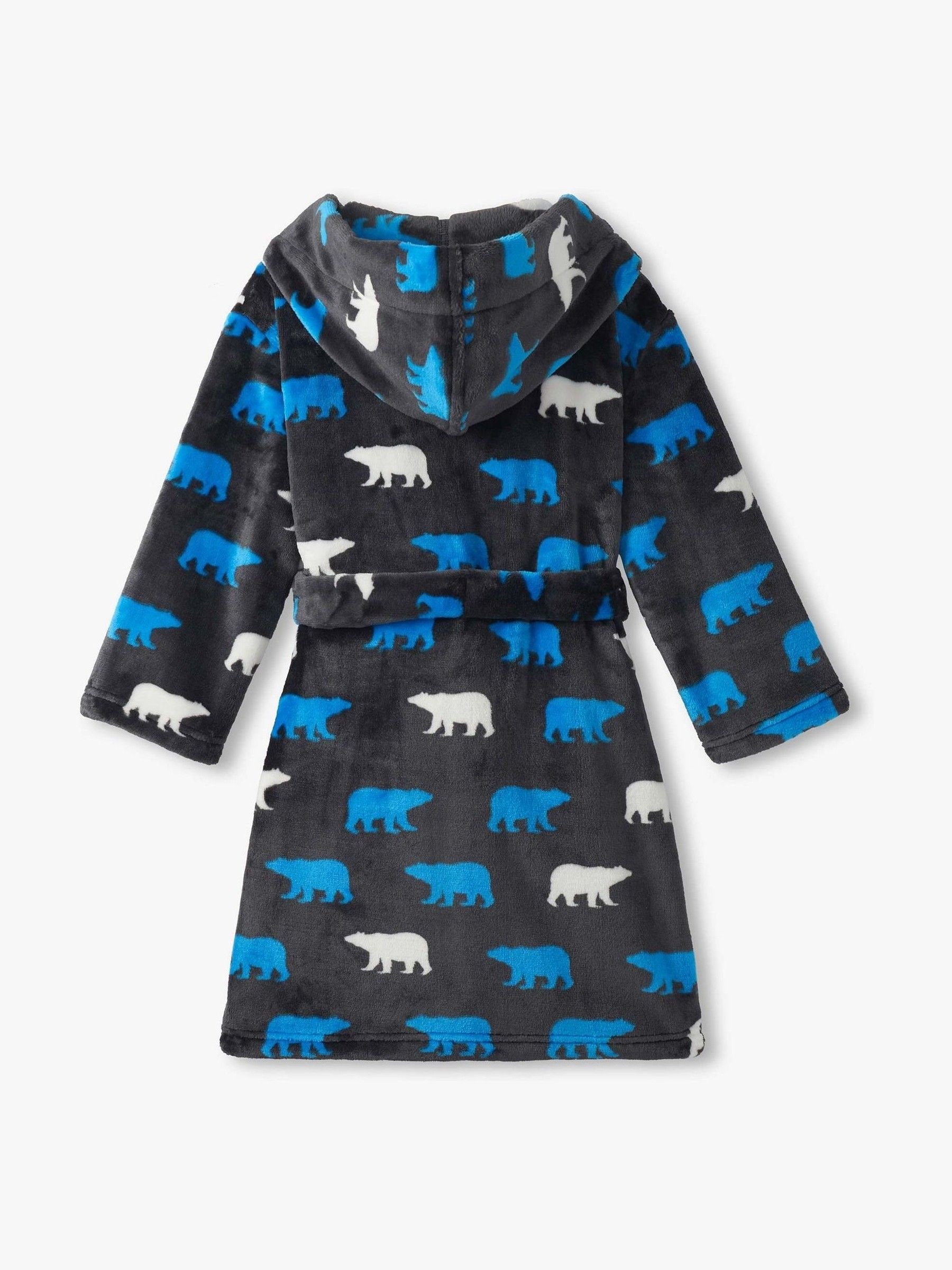 Hatley Grey Polar Bear Silhouette Fuzzy Fleece Dressing Robe