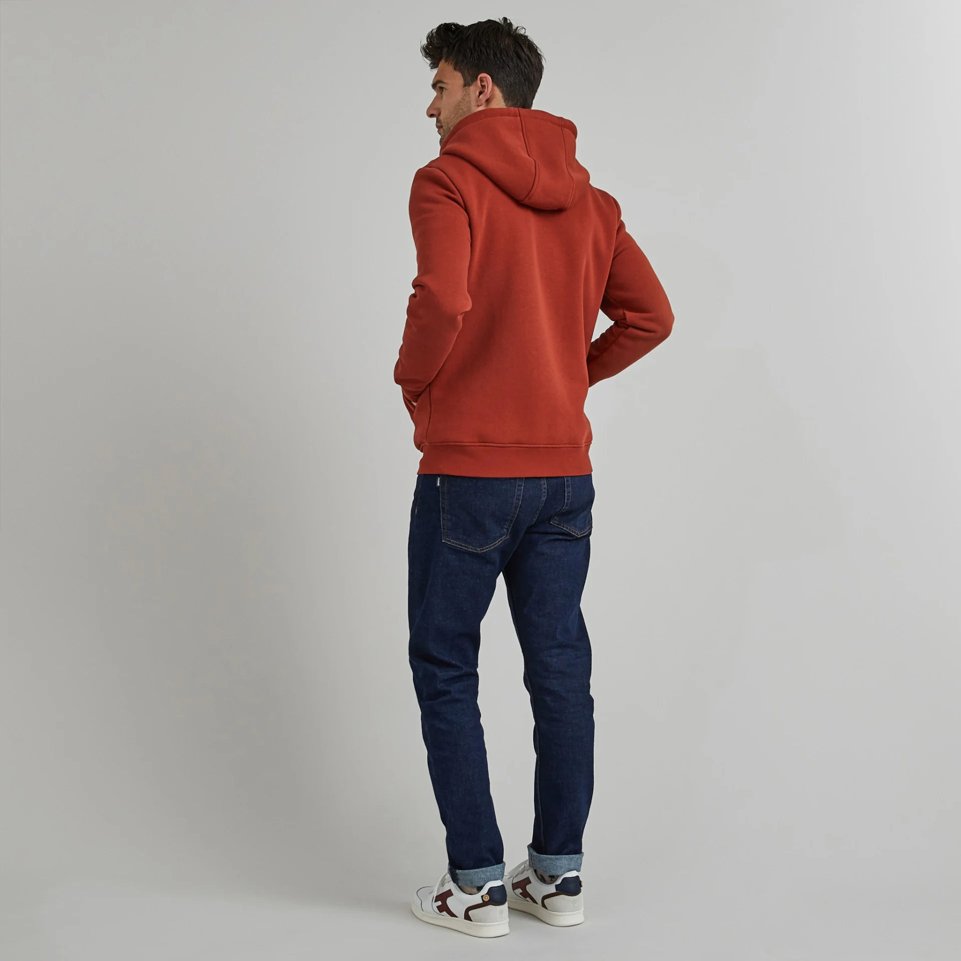 Sweat à capuche zippé rouge coton et polyester recyclé - modèle Mesnil