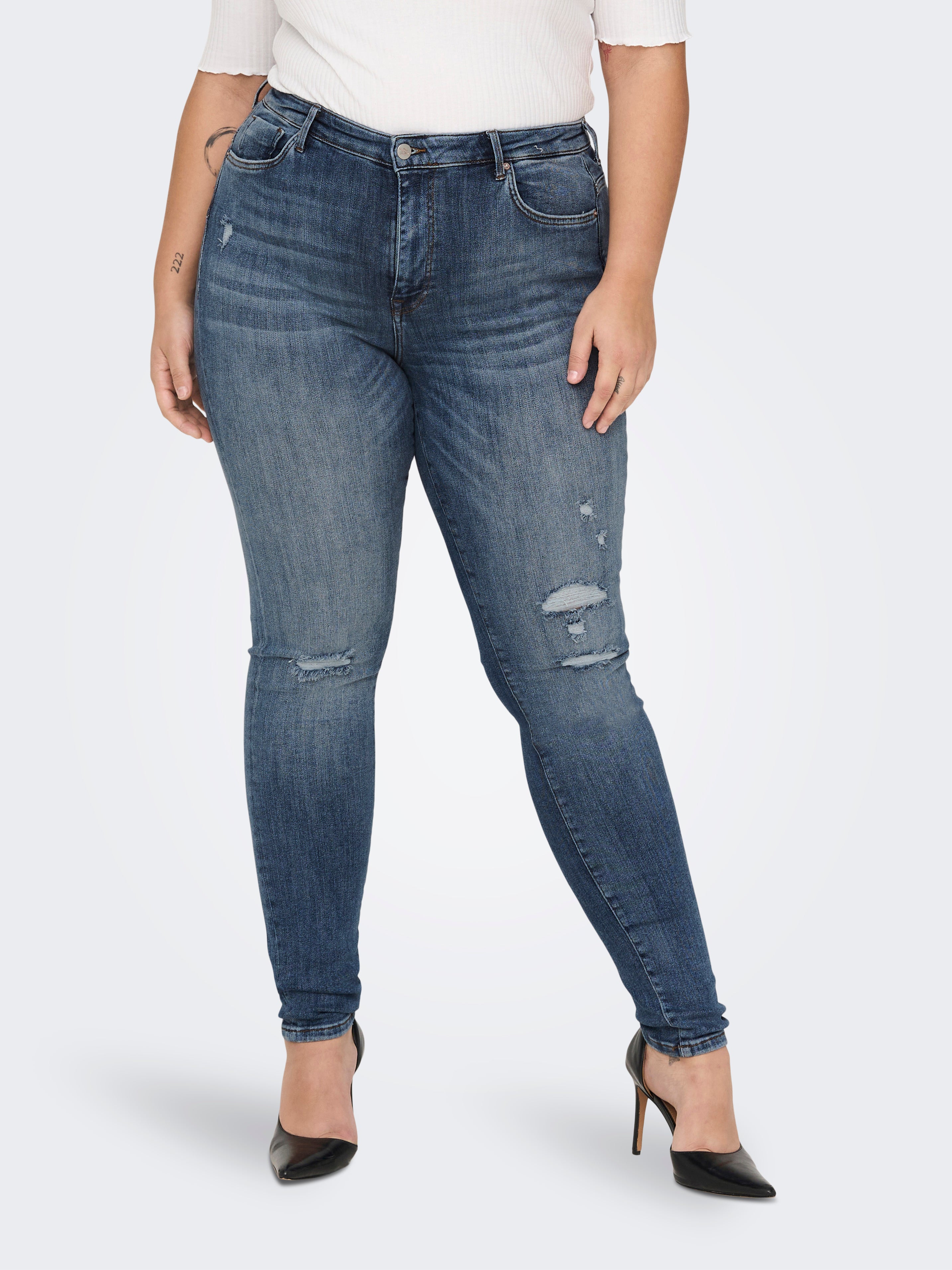 CARPOWER Hohe Taille Skinny Fit Jeans Medium Blue Denim