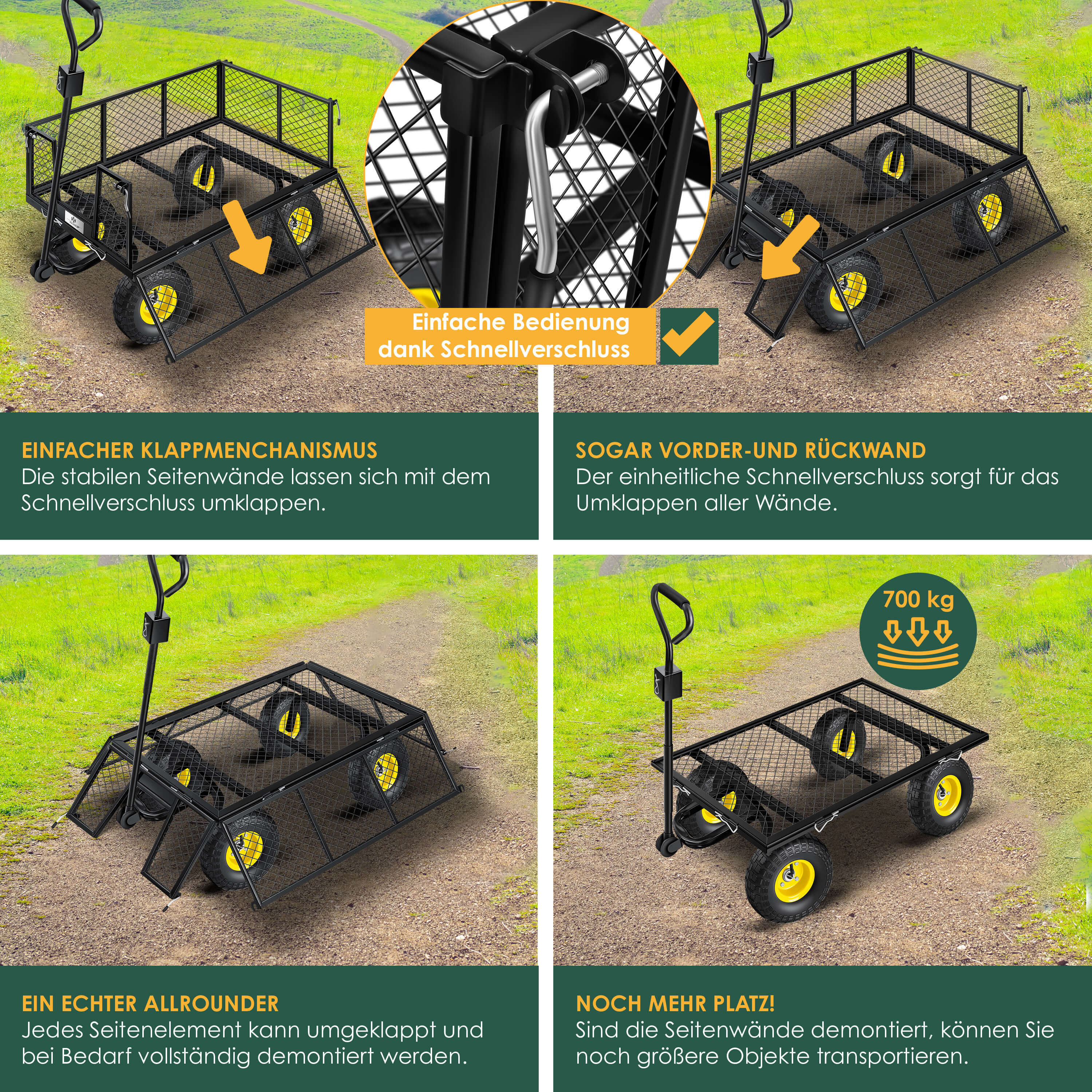 KESSER® Gartenwagen Bollerwagen Transportwagen 700kg belastbar Gartenkarre, inkl. herausnehmbare Plane, Luftreifen Gerätewagen Handwagen vielseitig einsetzbar inkl. Handschuhe + Ablage