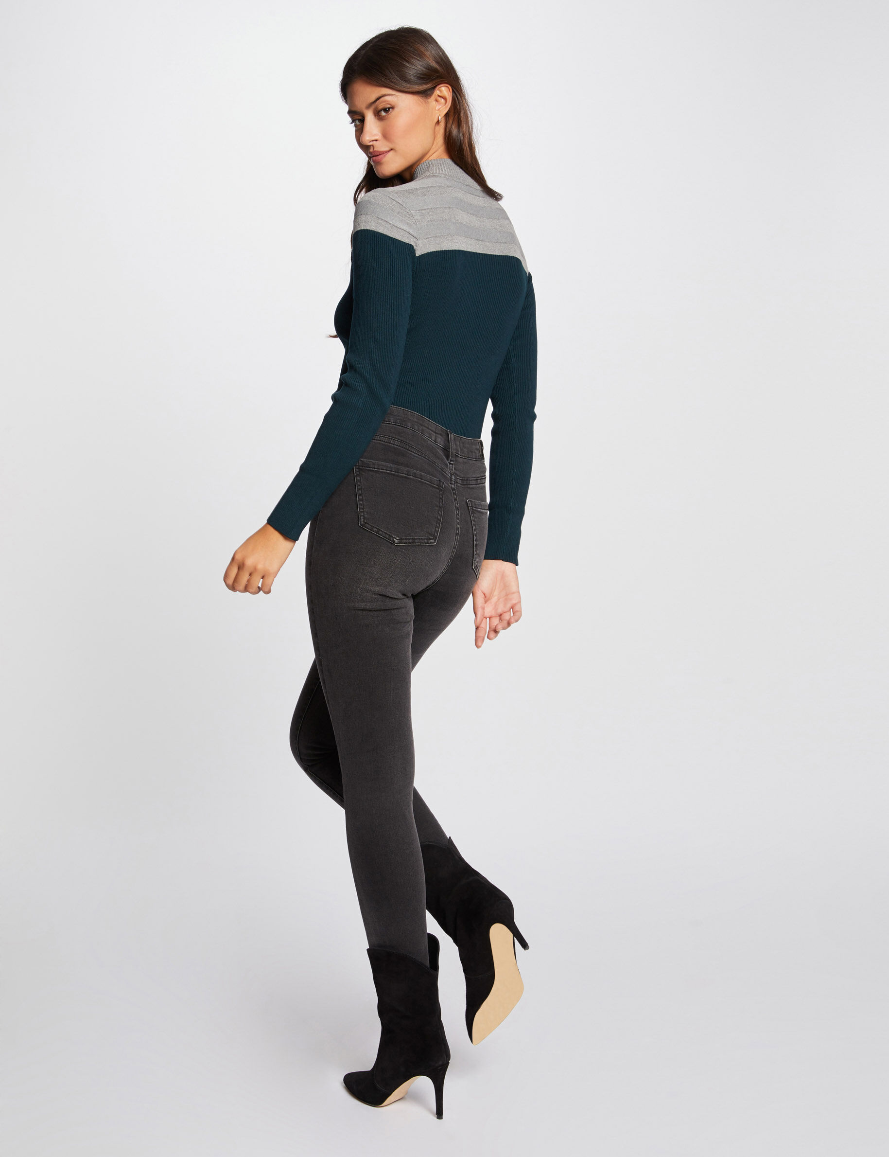 Pull manches longues col montant gris anthracite femme - gris_anthracite