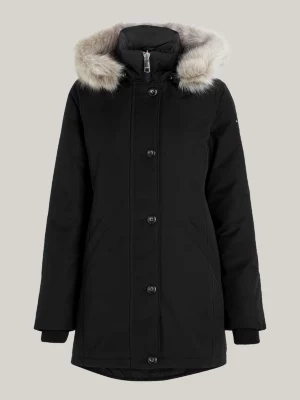 Parka acolchoada com capuz em pele sintética