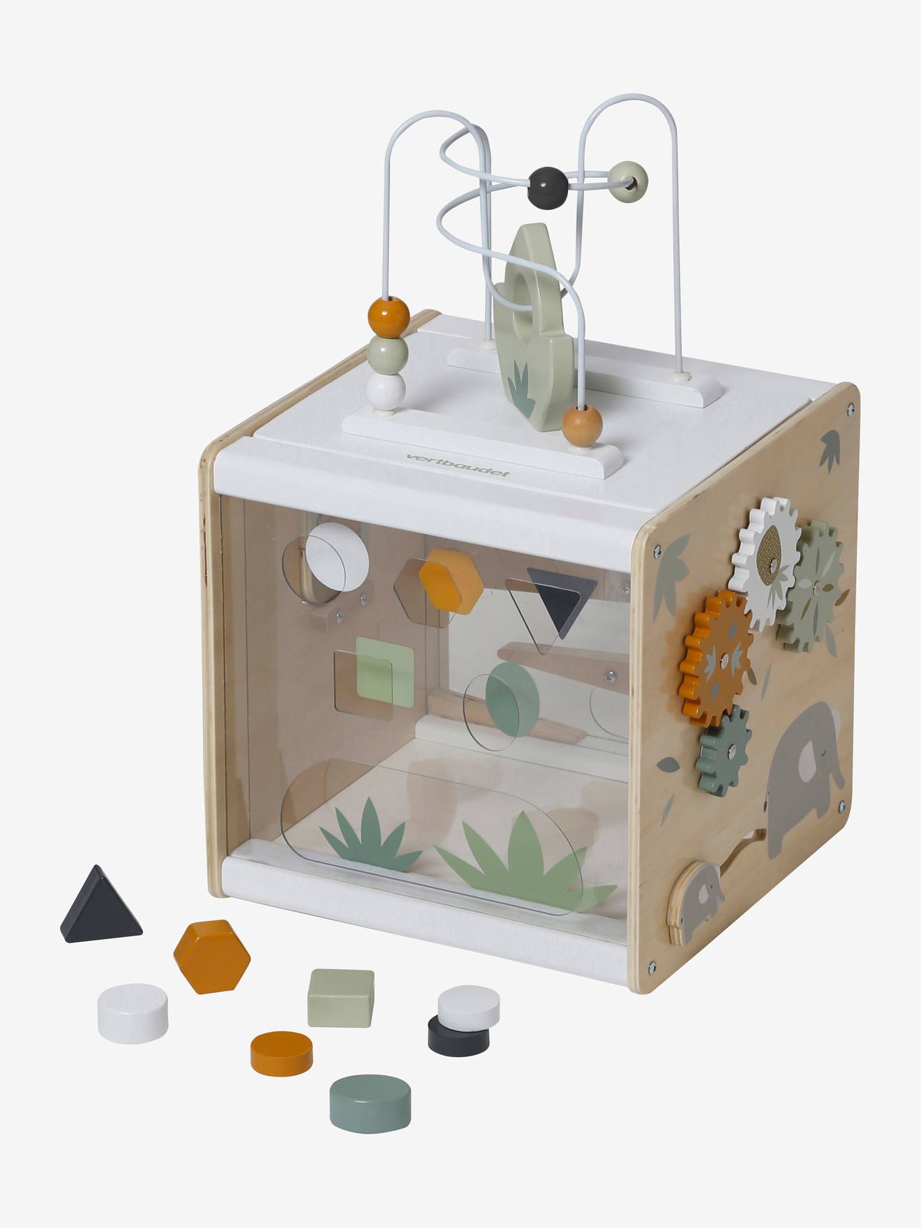 Cubo de atividades de madeira multicolorido de Hanói