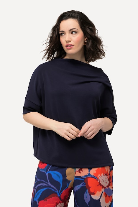 Sweatshirt, Zierfalten, Oversized, Stehkragen, Halbarm