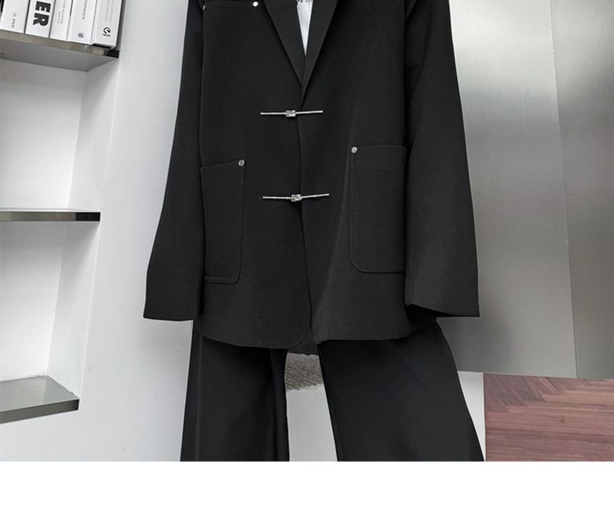 Omozando - Effen blazer met kikkerknopen