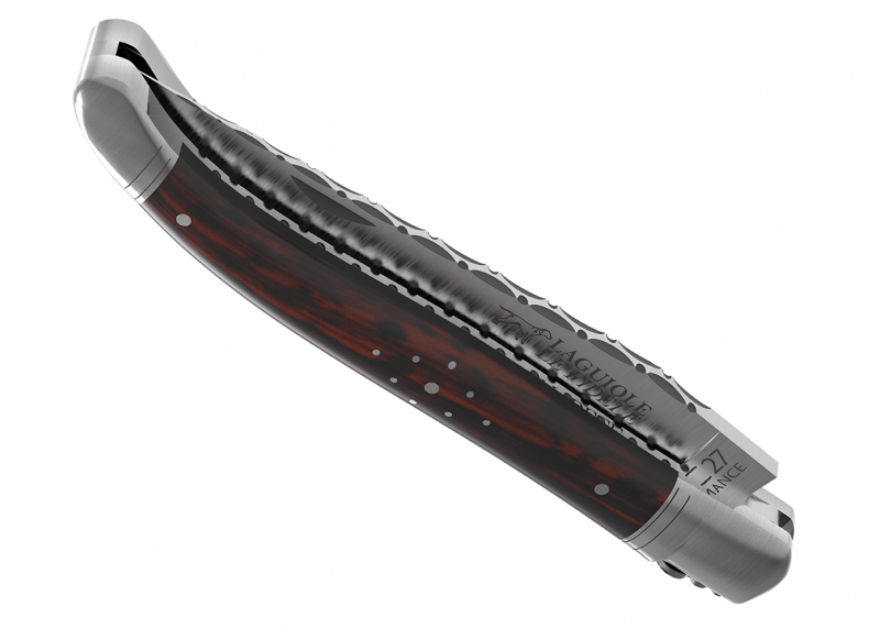 Couteau Laguiole prestige avec un manche en bois d'amourette et mitres en acier inoxydable