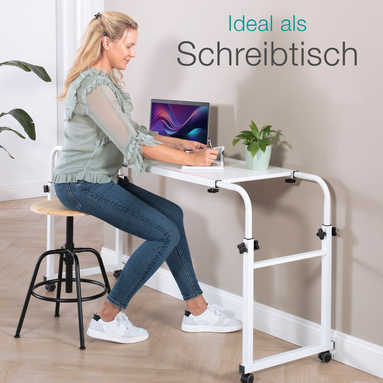 aktivshop Betttisch, Beistelltisch höhenverstellbar mit Rollen, Pflegetisch