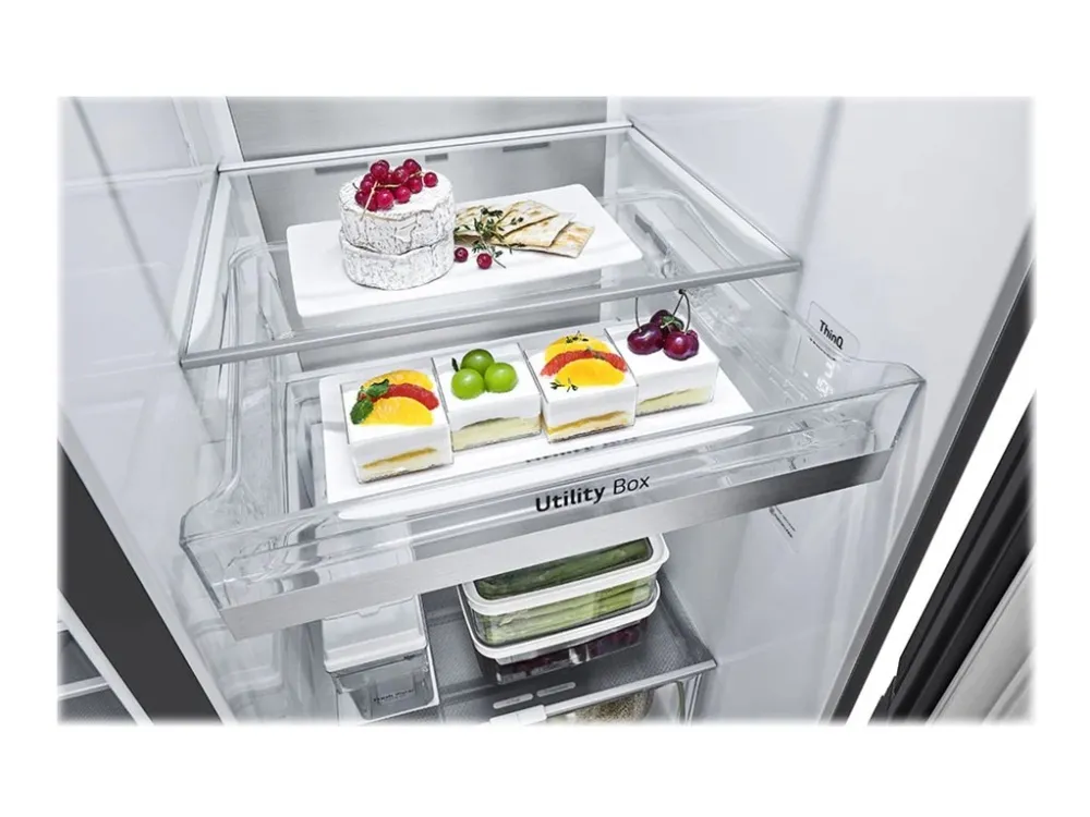 LG GSXV91MCAE - Køleskab/fryser - side ved side med vanddispenser, isdispenser - Wi-Fi - bredde: 91.3 cm - dybde: 73.5 cm - højde: 179 cm - 635 liter - Klasse E - matsort