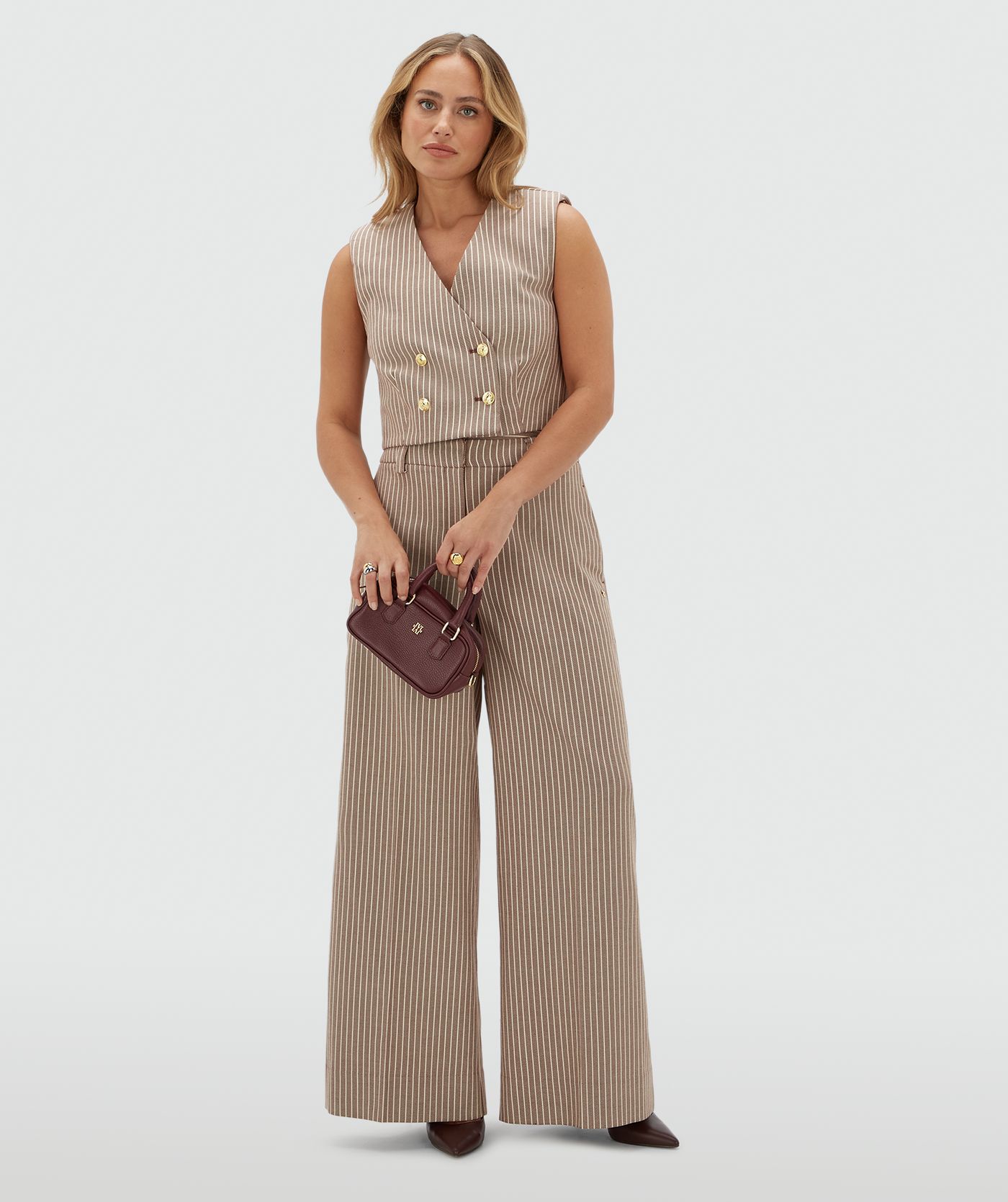 JV-JORJA cropped gilet met strepen - burgundy stripe