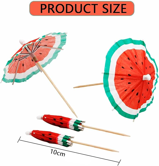 (50er Set) Papier Cocktail Schirmchen Sommer Party Spiesse Deko Getränke Schirm - Wassermelone