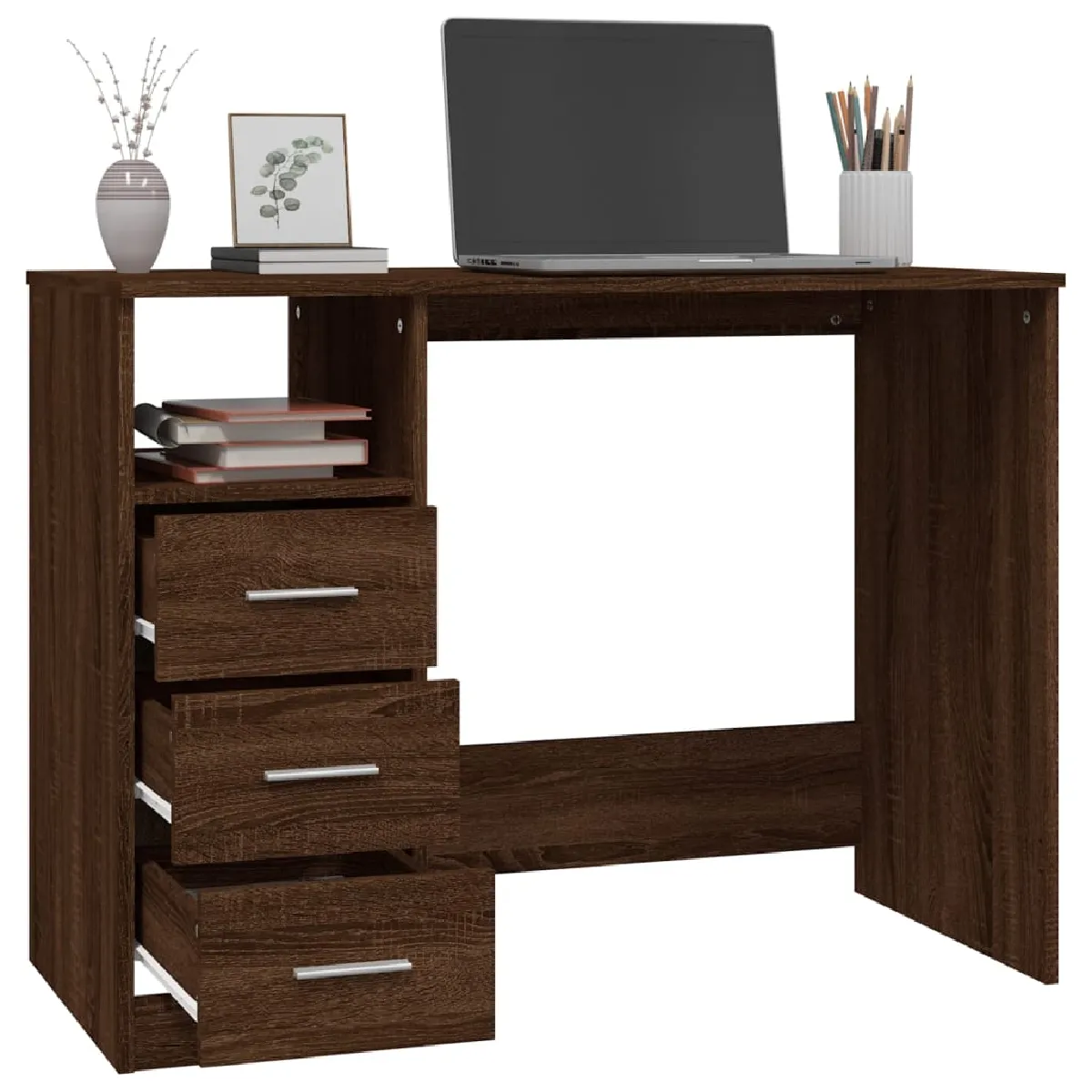vidaXL Bureau avec tiroirs chêne marron