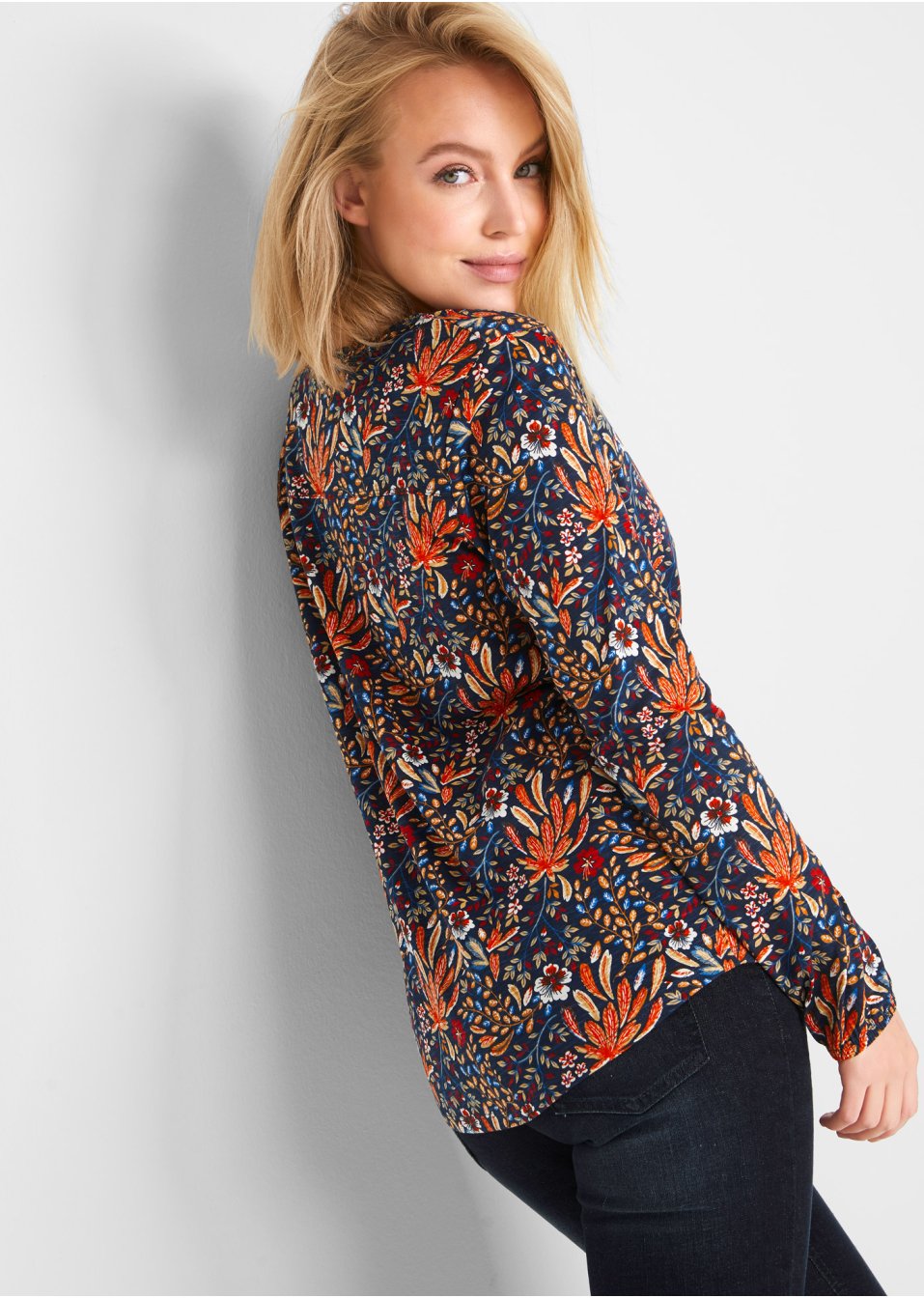 T-shirt tunique imprimé, manches longues