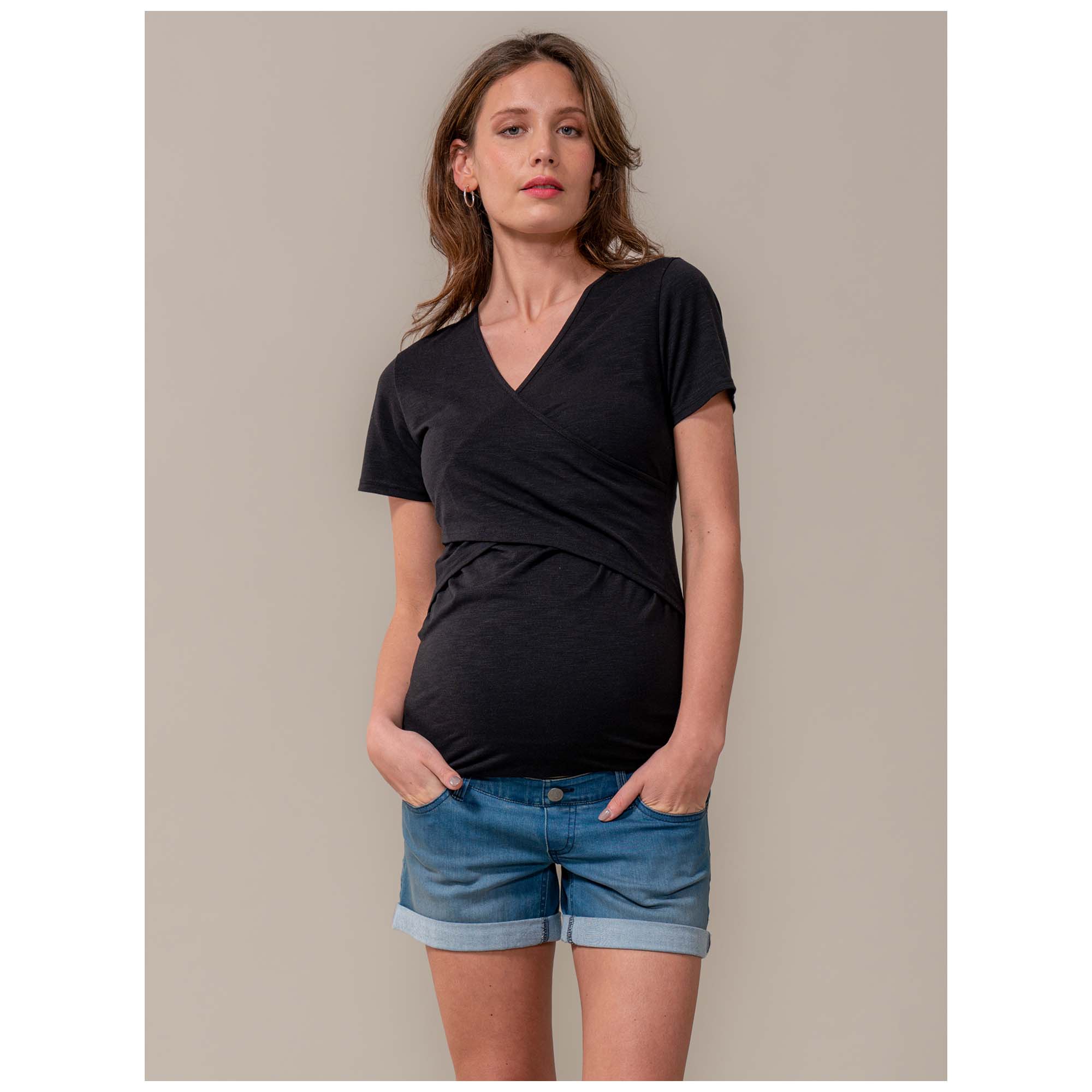 Prénatal voedingsshirt korte mouwen  zwart