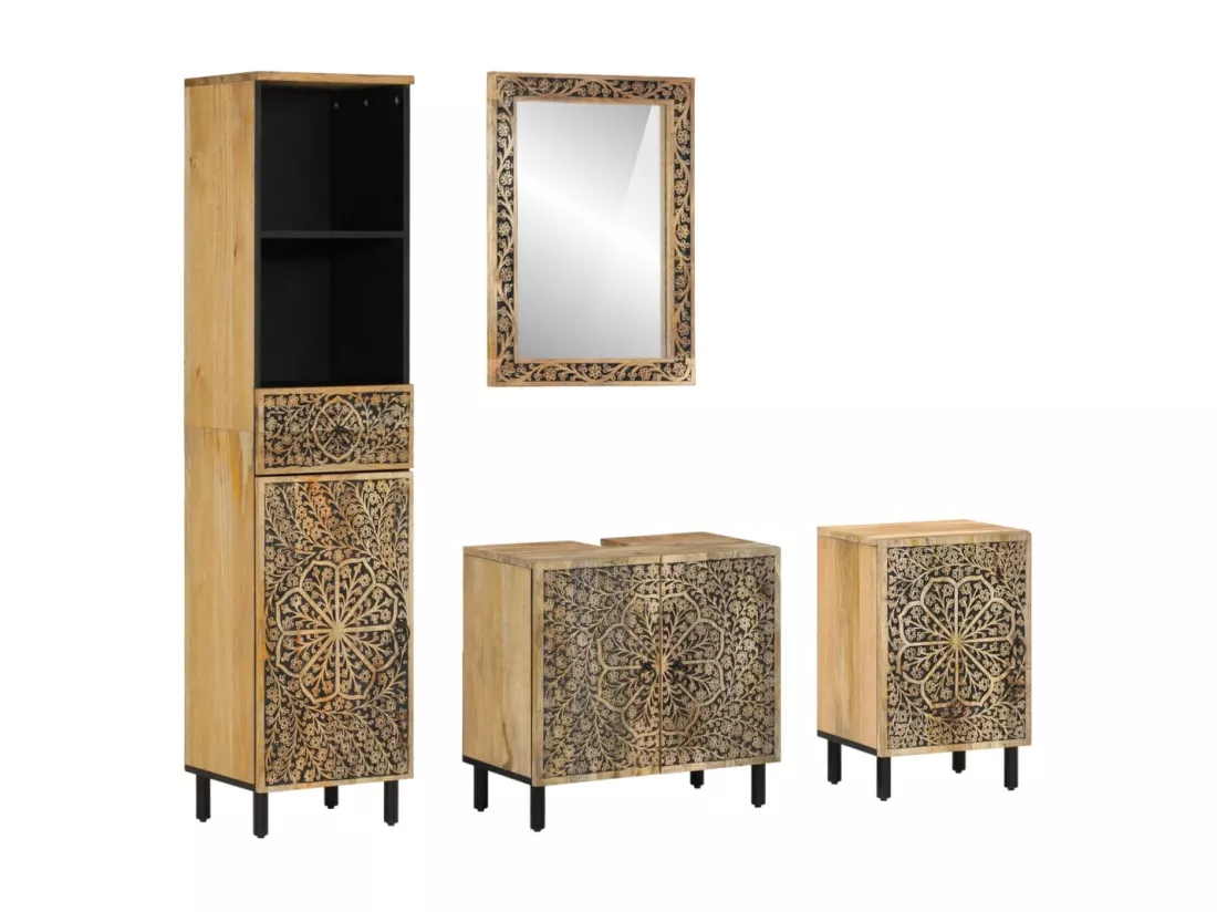 Ensemble de meubles de salle de bain 4 pcs bois manguier massif