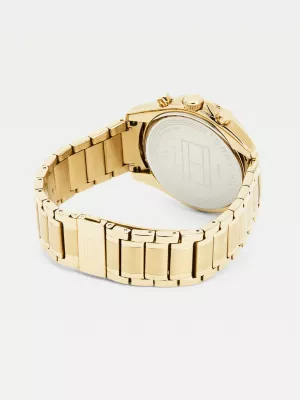 Relógio com pulseira de elos banhados a ouro amarelo