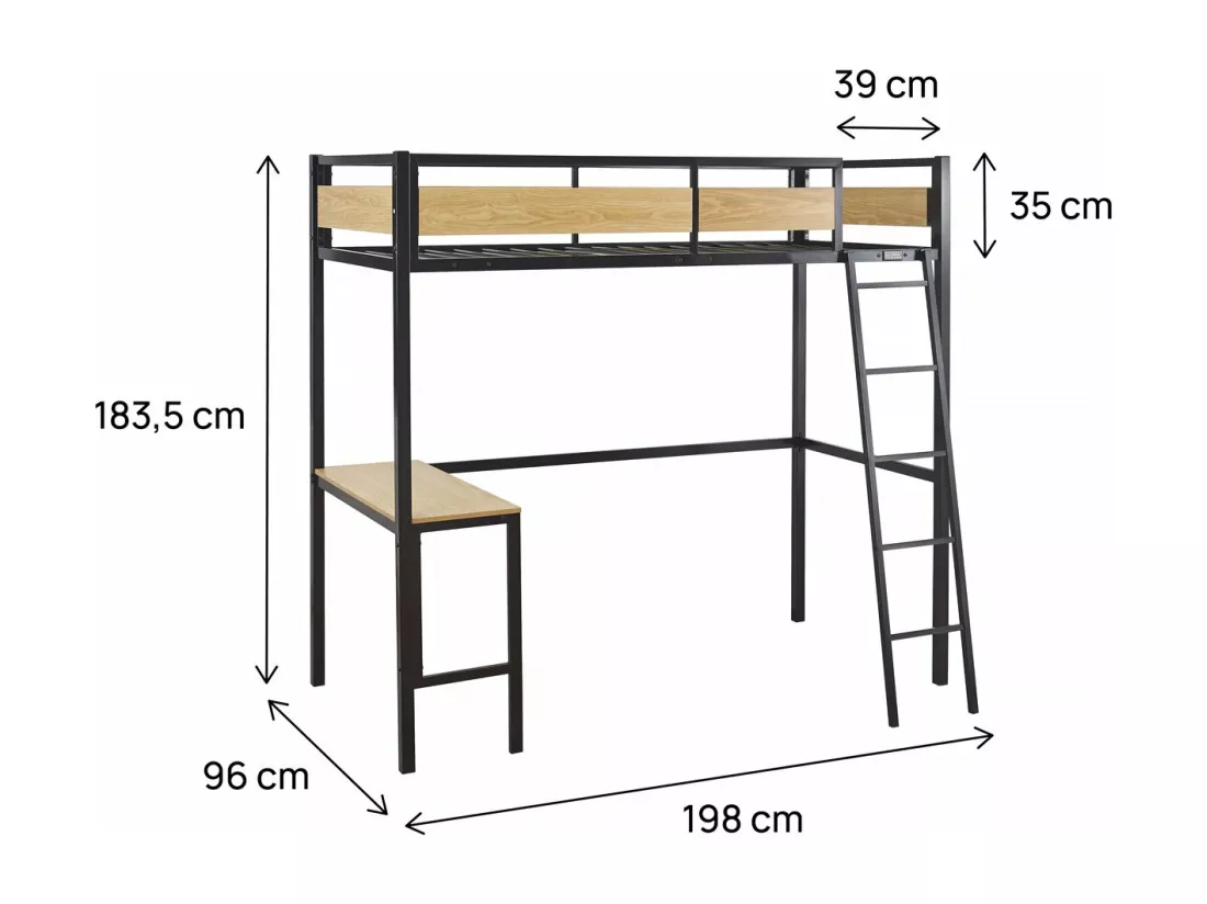 Lit mezzanine avec bureau 